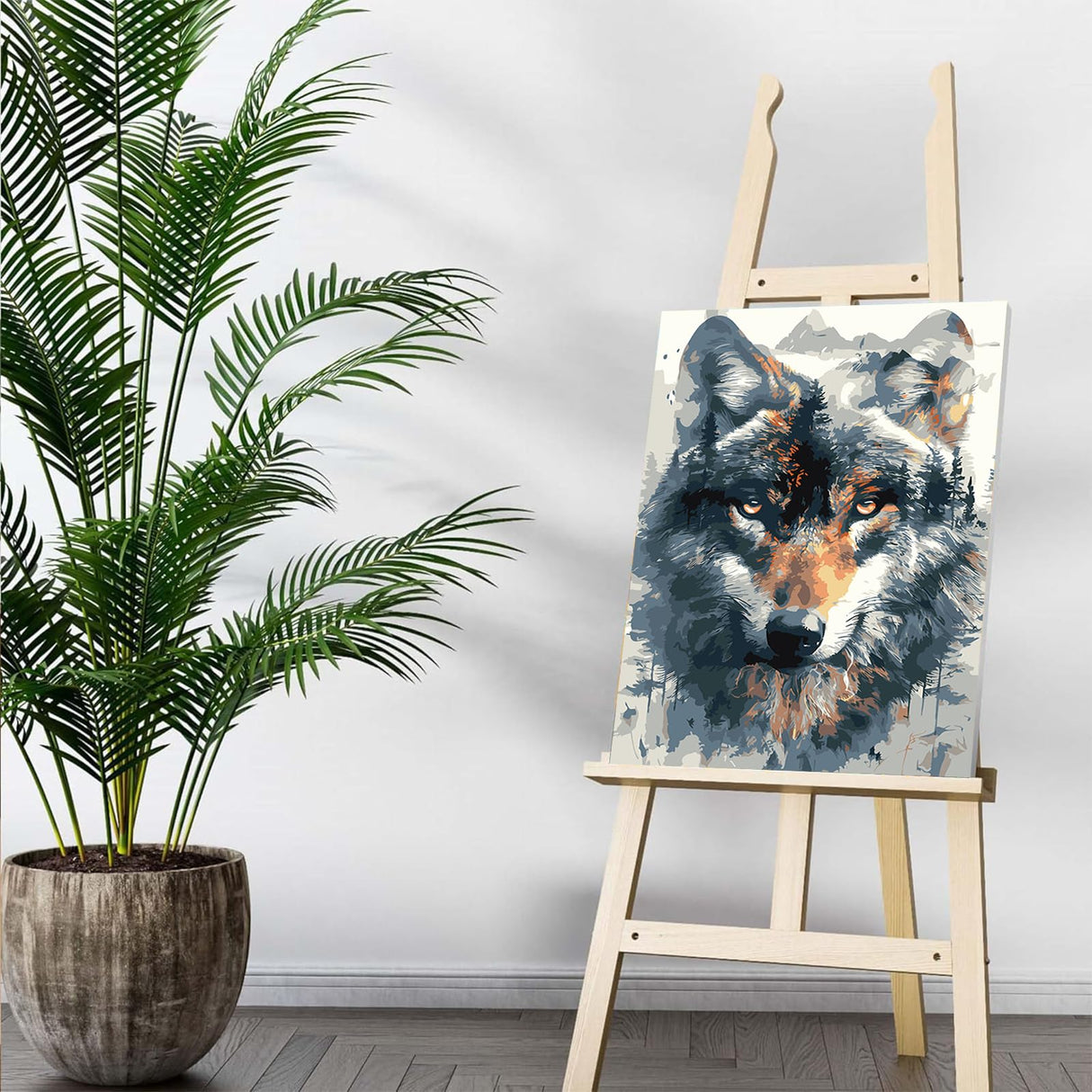Auremi Wolf Framed Paint by Number for Adults,DIY Animal Painting by Number Kits on Canvas Acrylic Oil Painting Kits for Adults Paint by Number Kits for Home Wall Decor 20x30cm Auremi