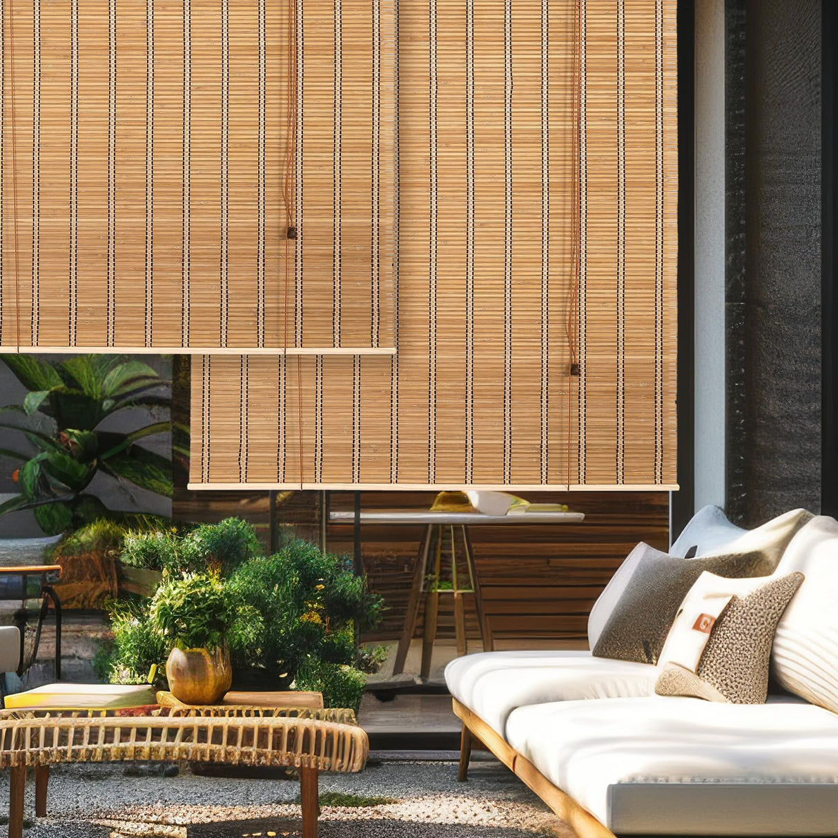 CSBWDLT Bamboo Blinds Roman Bamboo Curtains Roller Shades for Interior Windows,Roll Up Blinds Indoor Outdoor Patio, 35" W X 64" H CSBWDLT