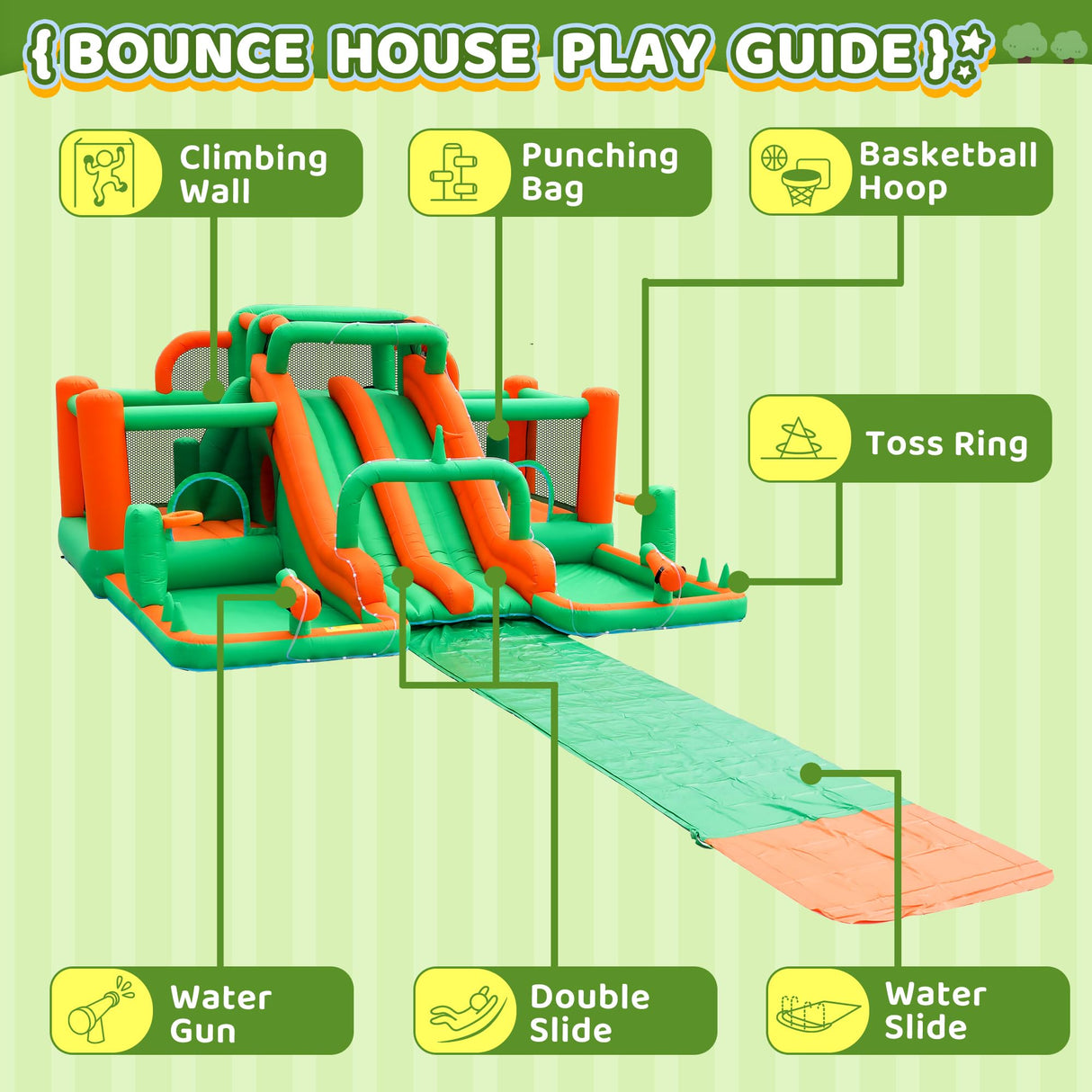 INFLATEFLY Bounce House Big Water Slide for Kids Bouncy House Inflatable Waterslide Bouncy House Water Park Castle with Slip and Slide, Water Sprays, Ball Pit Wet or Dry INFLATEFLY