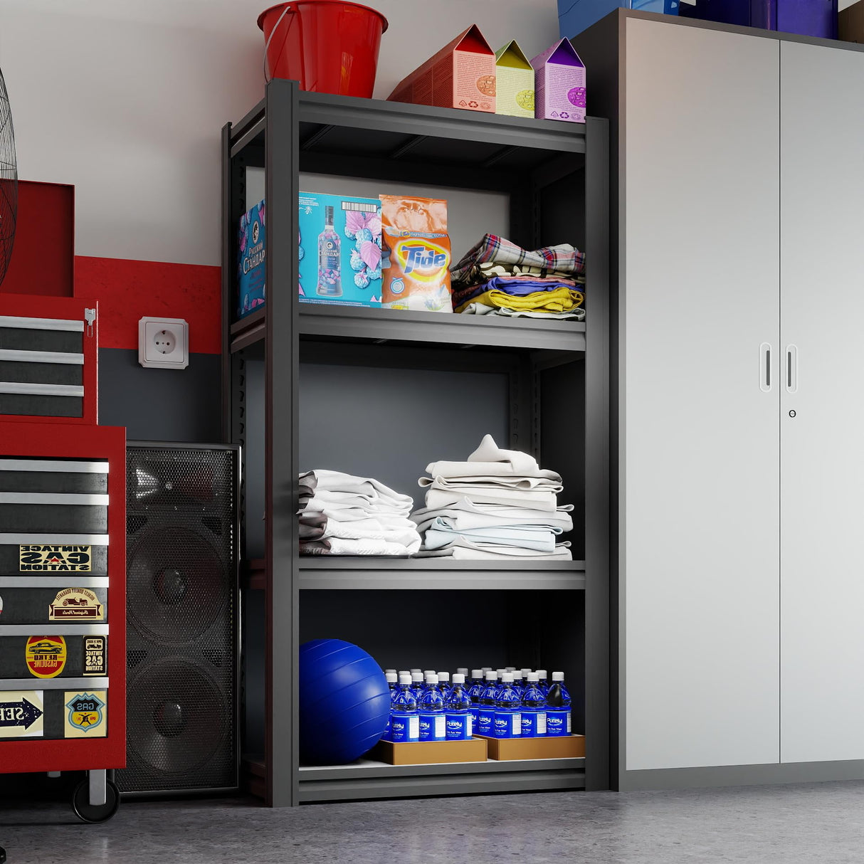 LI JIU HOME 4-Tier 31.5" W x 15.8" D x 63" H Garage Shelving 2000LBS Storage Shelves Heavy Duty Metal Shelf Unit Adjustable Basement Industrial Storage Racks LI JIU HOME