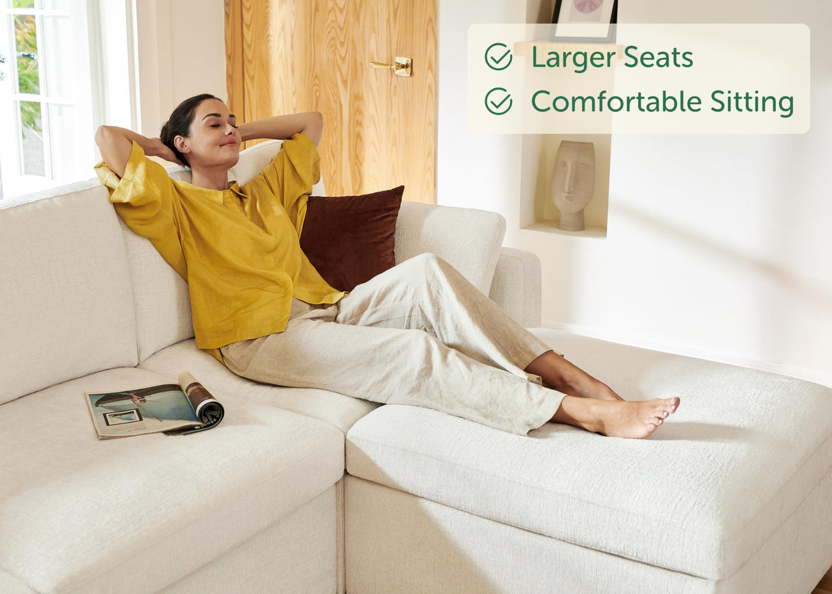 HONBAY Modular Sectional Couch with Storage Seats, L Shaped Sectional Sofa with Storage, Chenille Sectional Couches for Living Room, Beige HONBAY