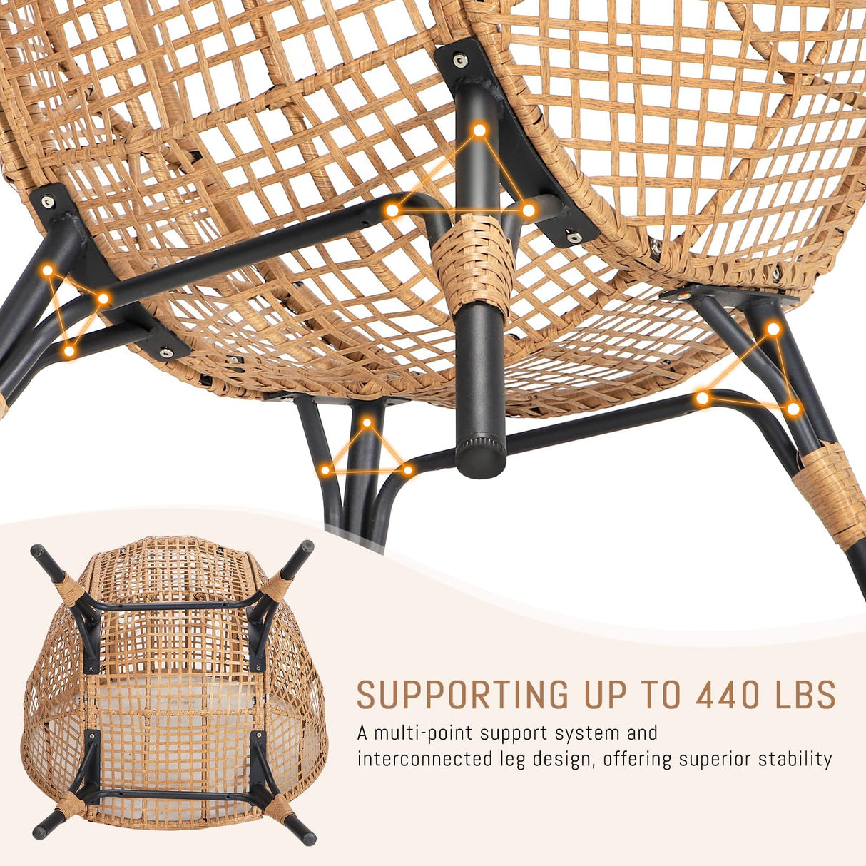 RADIATA Egg Chair with Footrest Outdoor Wicker Patio Egg Chairs with Ottoman for Indoor Bedroom Outside Porch Deck Backyard Garden (Beige) RADIATA