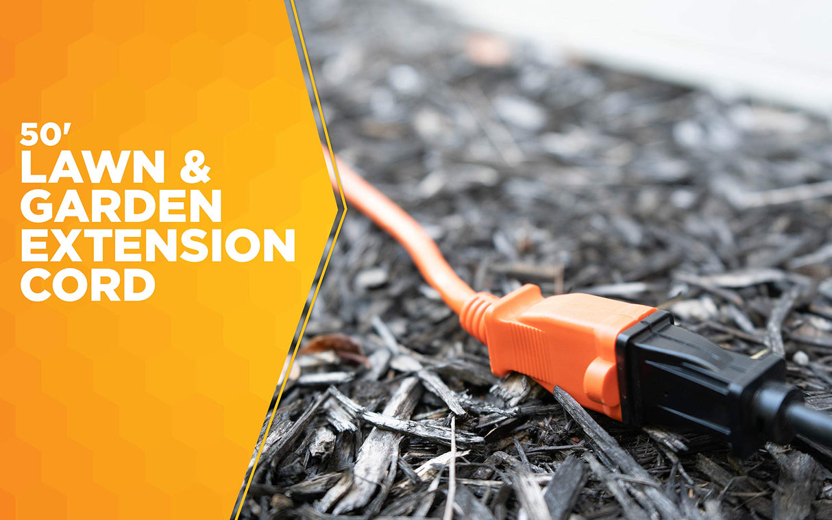 Woods 0723 16/2 SJTW General Purpose Extension Cord, Medium Duty, Ideal for Landscaping and Powering Appliances, Water Resistant Flexible Vinyl Jacket, Durable Molded Plug, 50 Foot, Orange Woods