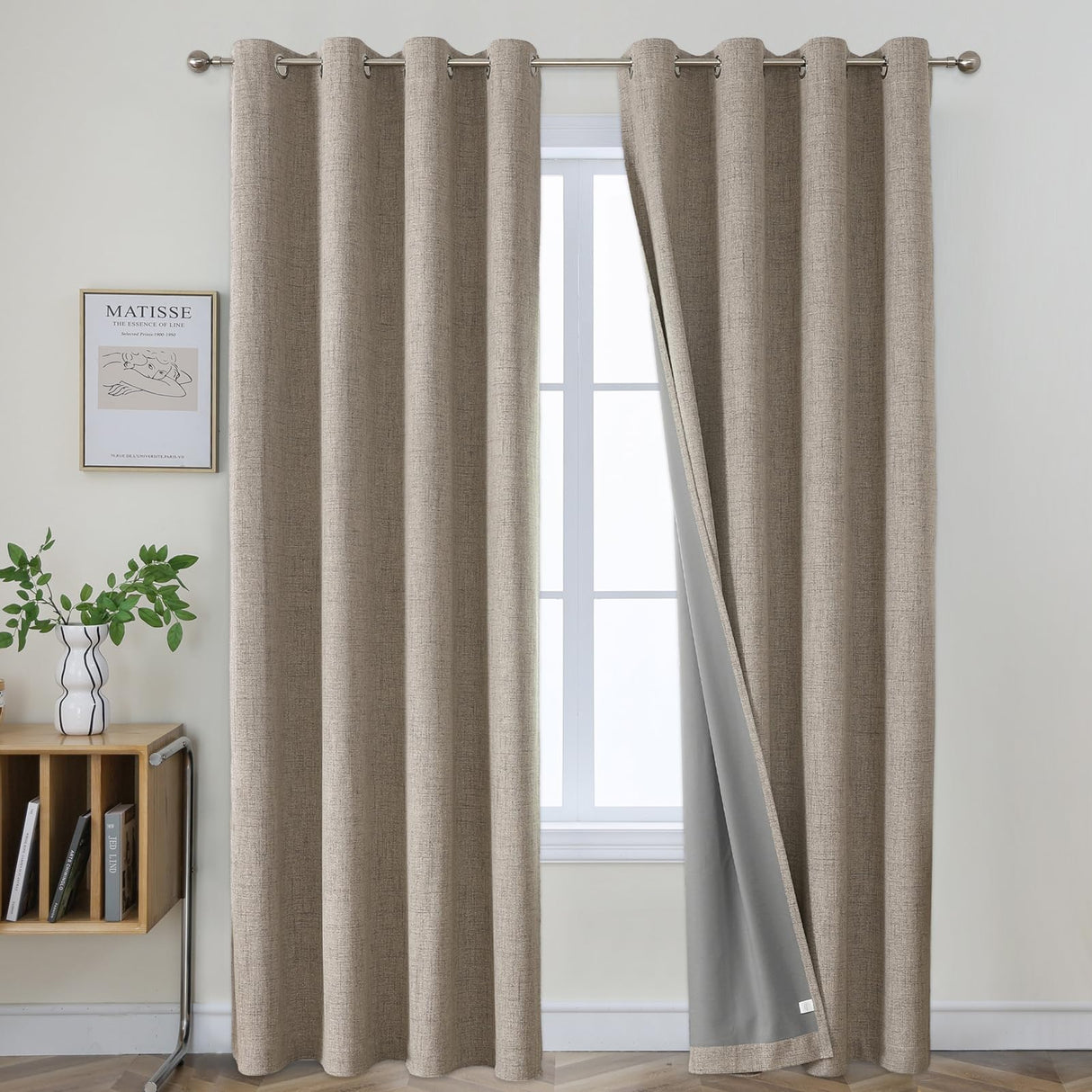 Joydeco Blackout Curtains 108 Inches Long 2 Panels Burg, Room Darkening Curtains for Bedroom, 100% Black Out Textured Thermal Drapes Privacy Protection 2 Panels Set(W52 x L108 Inch, Linen) Joydeco