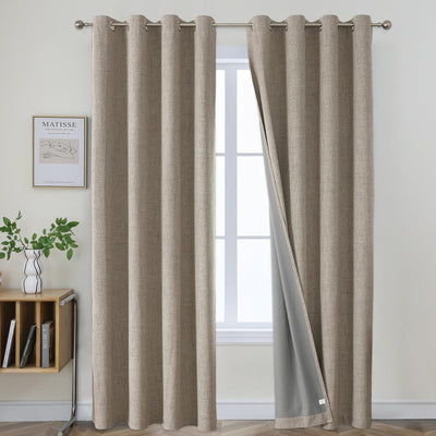 Joydeco Blackout Curtains 108 Inches Long 2 Panels Burg, Room Darkening Curtains for Bedroom, 100% Black Out Textured Thermal Drapes Privacy Protection 2 Panels Set(W52 x L108 Inch, Linen)