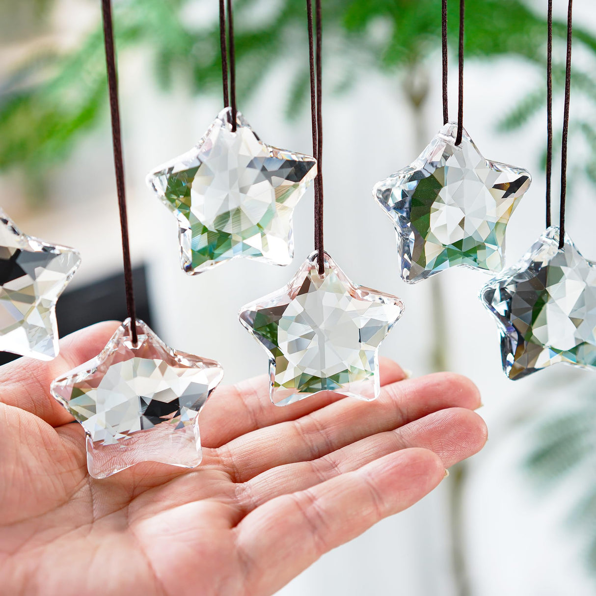 H&D HYALINE & DORA Set of 6 Crystal Glass Christmas Ornaments Clear Faceted Glass Christmas Star Crystal Hanging Ornaments for Xmas Tree Winter New Year Party Supplies H&D HYALINE & DORA