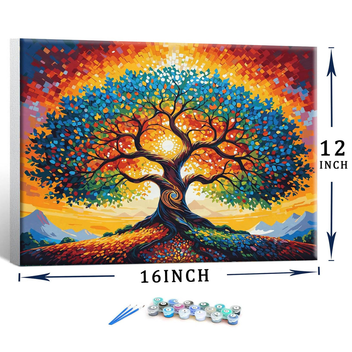 Tree of Life Paint by Numbers Kit for Adults with Framed Beginner Stained Glass Painting Kit Color by Numbers for Adults Canvas DIY Acrylic 12X16 Inches Lovepefe