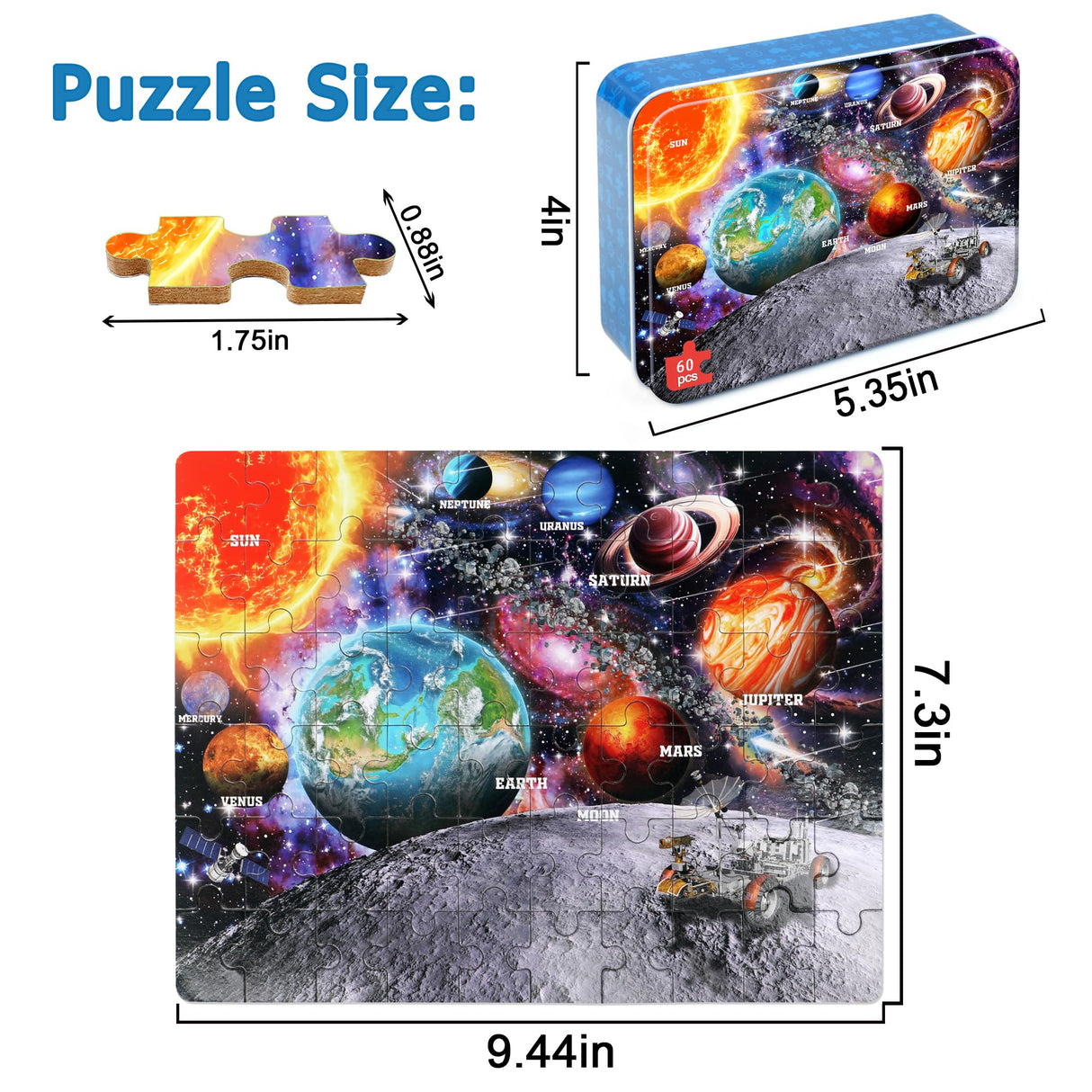 LELEMON Puzzles for Kids Ages 4-6, Space Puzzle 60 Piece Puzzles for Kids in a Metal Box, Educational Kids Puzzles Jigsaw Puzzles Childrens Puzzle Games Puzzle Toys for Girls and Boys LELEMON