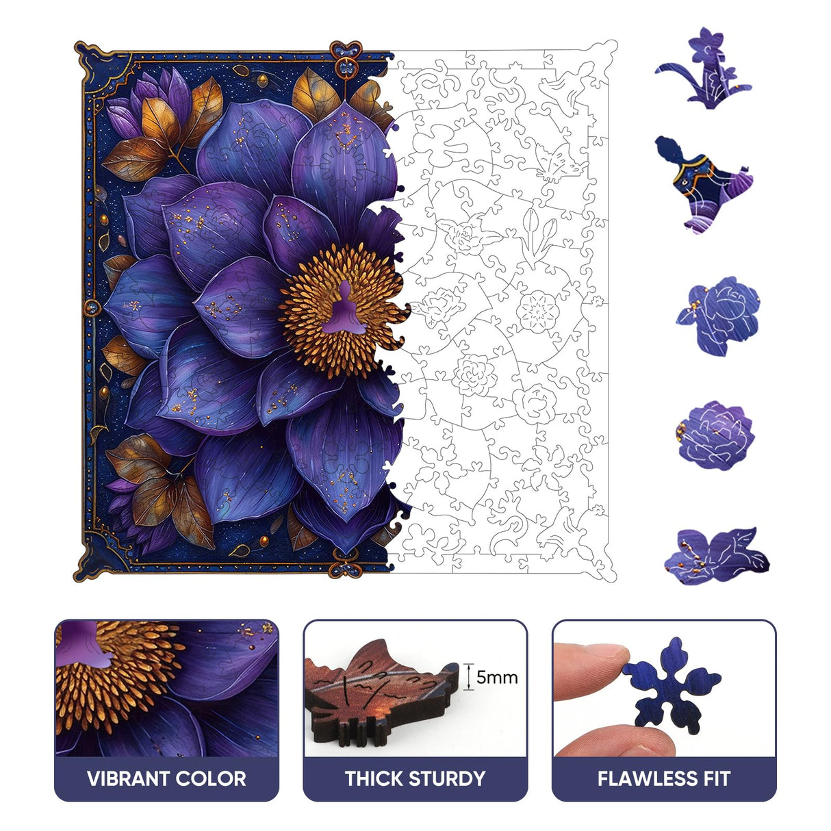 Mys Aurora Puzzles for Adults Mandala Flower Wooden Puzzles, 200 Pieces Unique Shaped Lotus Yoga Gifts Jigsaw Puzzles, for Yoga Lover, Fun Challenge Family Game 11.2'' x 11.2'' Mys Aurora