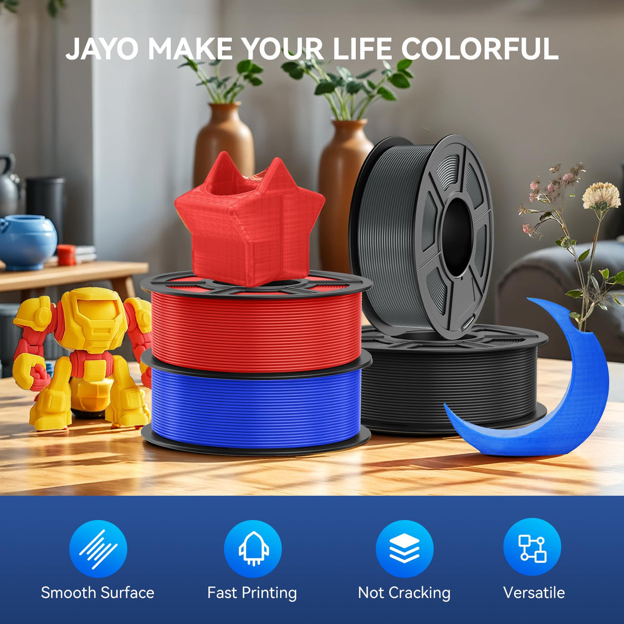 JAYO High Speed PLA Filament 1.75mm, PLA 3D Printer Filament for Fast Printing up to 600mm/s, High Flowable PLA Filament Dimensional Accuracy +/- 0.02mm, 1.1KG Spool(2.42 LBS), Black JAYO