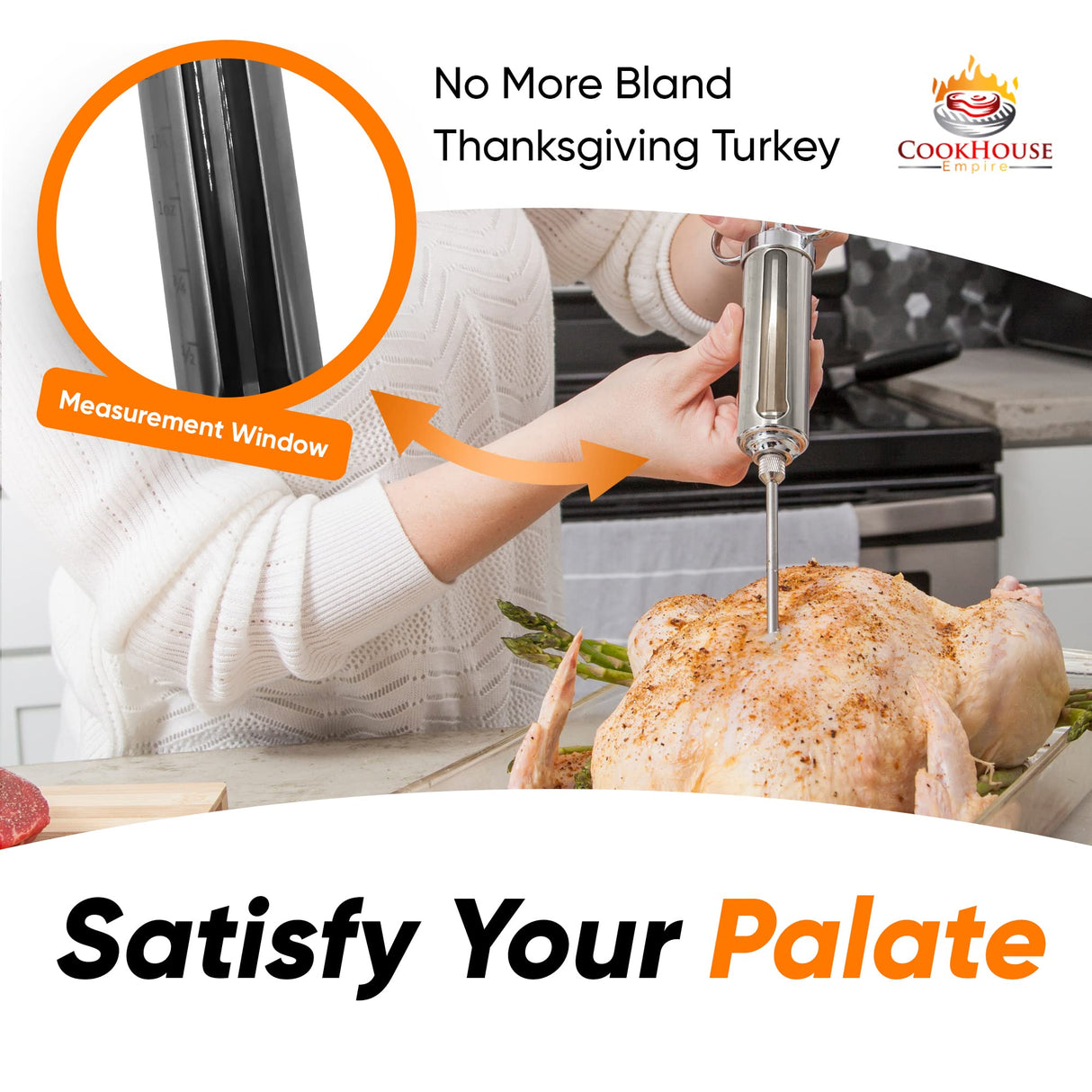 Meat Injectors for Smoking - Stainless Steel Marinade Injector Kit with Case and Window for BBQ, Grilling - 3 Syringe Needles for Injection of Flavor, Sauce - Food Injector for Turkey, Beef, Brisket CookHouse Empire