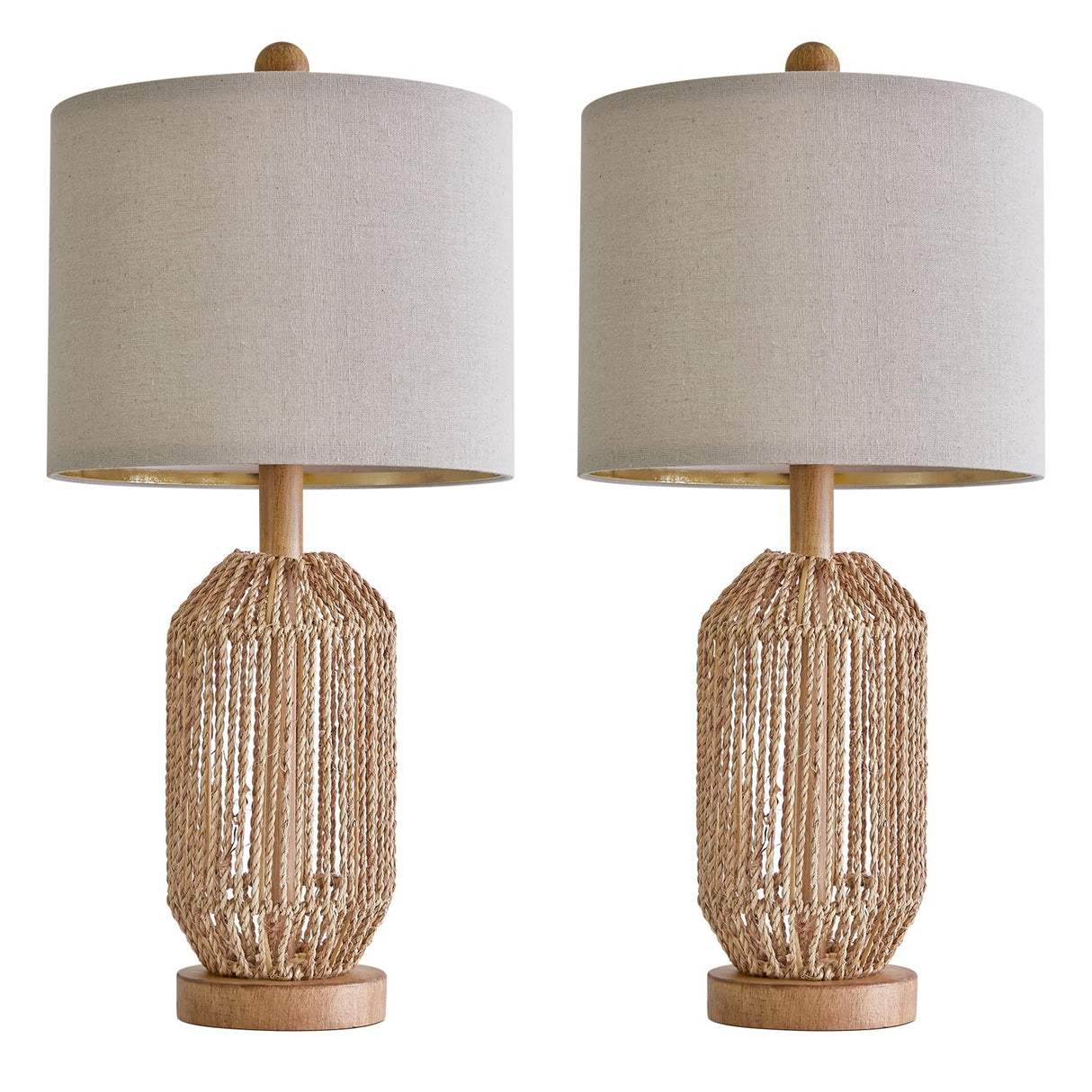 OYEARS 21" Boho Table Lamps Set of 2 for Living Room, Bedside Lamps for Nightstand, Rattan Lamp for Bedroom, Farmhouse Table Lamps for Boho Decor, End Table, Retro, Brown OYEARS