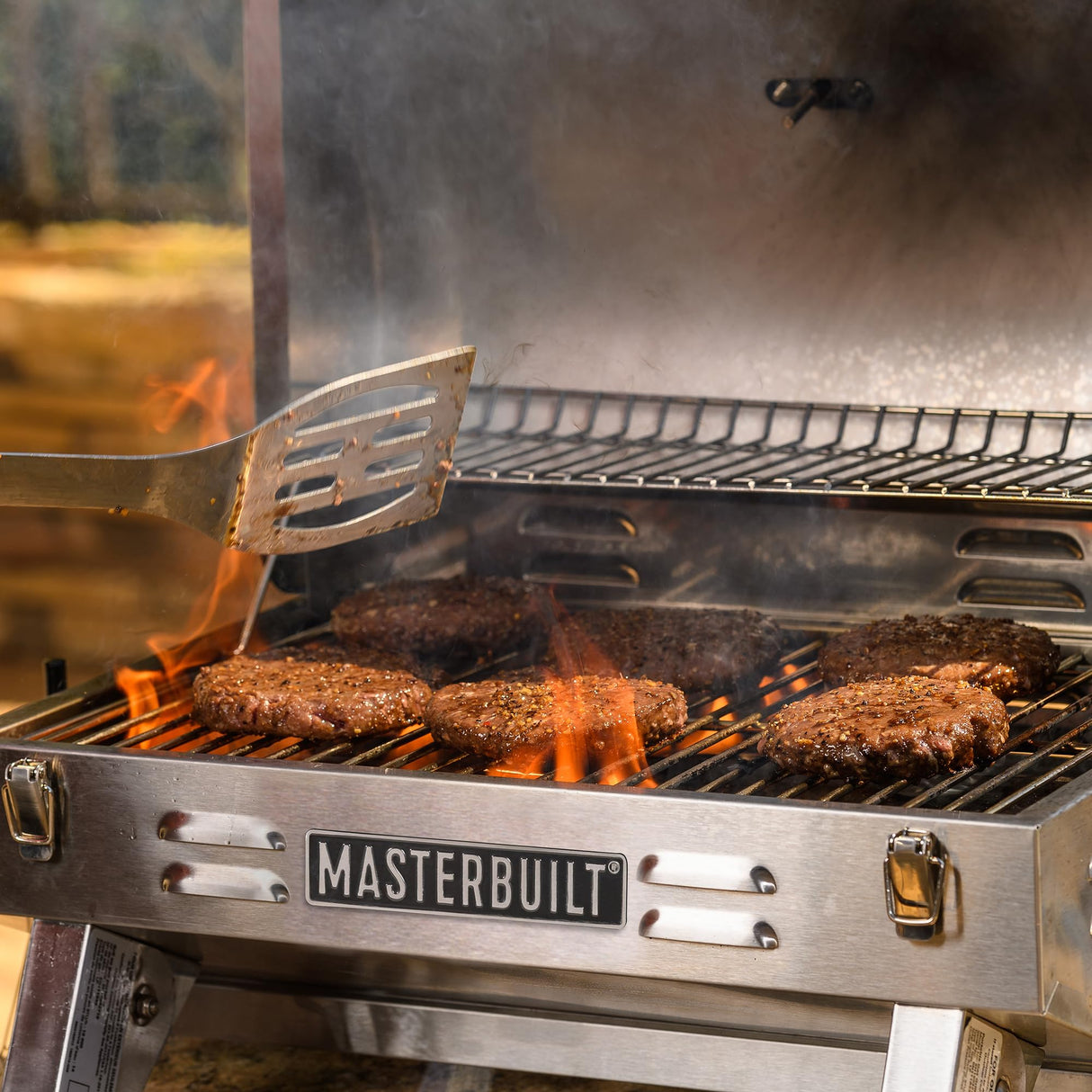 Masterbuilt Portable Propane Gas Grill with Folding Legs, Chrome-Coated Warming Rack and 288 Cooking Square Inches in Stainless Steel, Model MB20030819 Masterbuilt