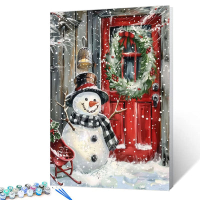 Aihonmin Christmas Snowman Paint by Numbers Kits for Adult Beginners,Red Christmas Door Painting Kits on Canvas Arts and Crafts with Brushes Acrylic Pigment Drawings Gift Without Framed 16''W x 20''H