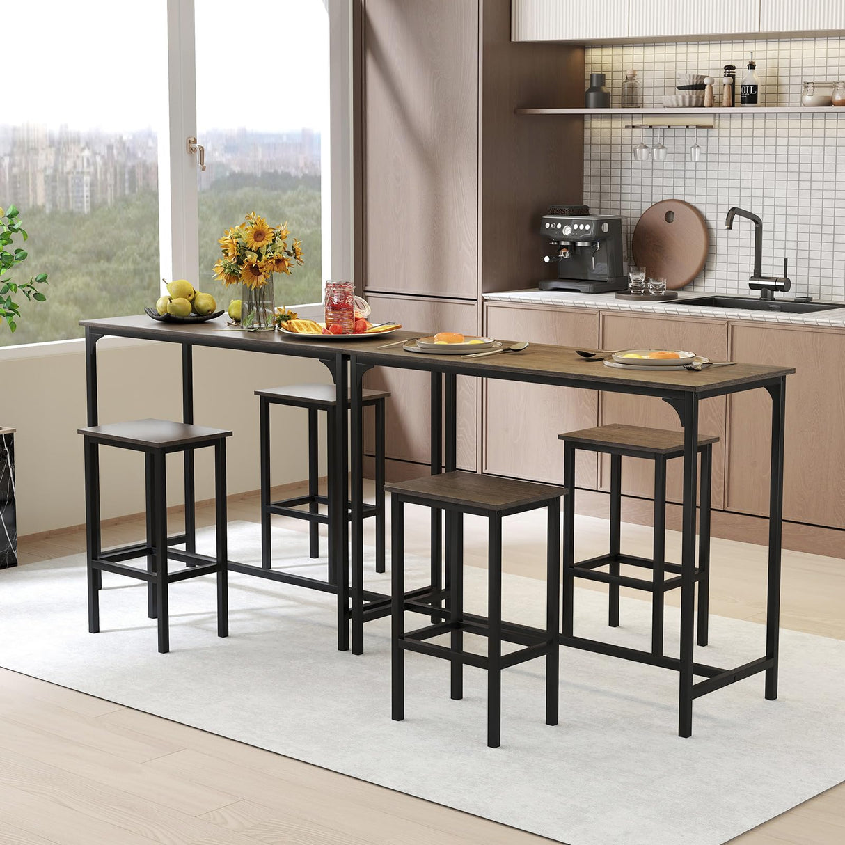 COSTWAY 3-Piece Dining Table Set, 47.5" Industrial Counter-Height Kitchen Table and 2 Bar Stools, High Top Rectangular Pub Table and Chairs for Dining Room Small Place Breakfast Nook Bistro (Grey) COSTWAY