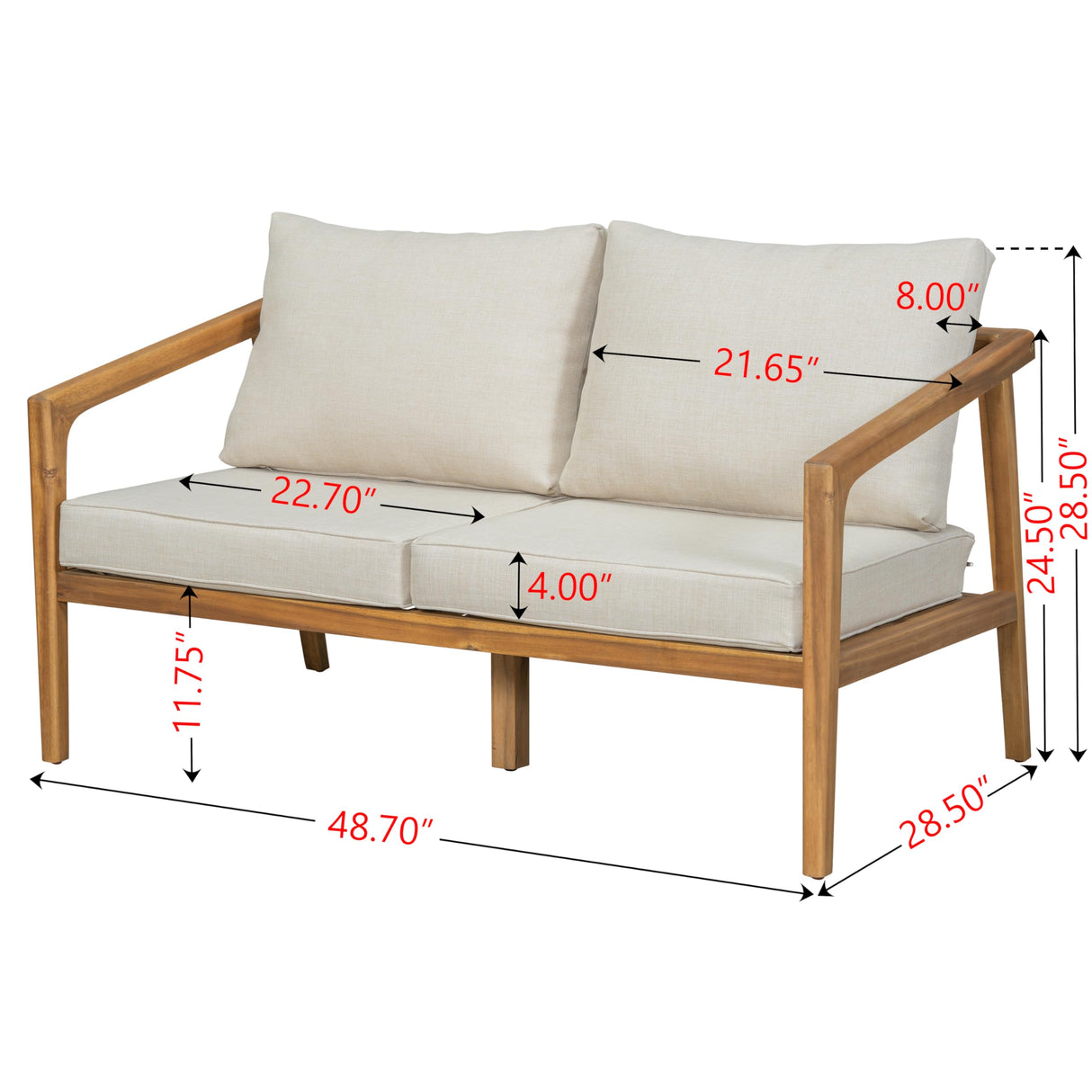 Christopher Knight Home Westin Acacia Wood Patio Loveseat Sofa with Cushion, Outdoor 2-Seater Sofa with Removable Cushions, Patio Furniture Sofa for 2, Teak+Beige Christopher Knight Home