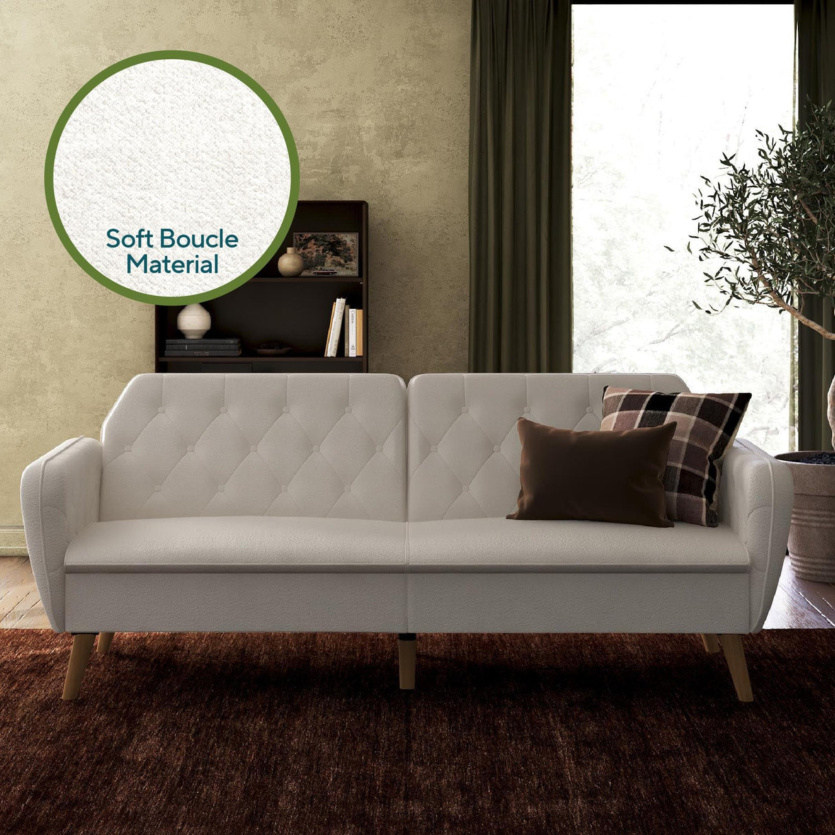 Novogratz Tallulah Memory Foam Futon Couch Bed, Futon Sofa Bed - Ivory Boucle Novogratz