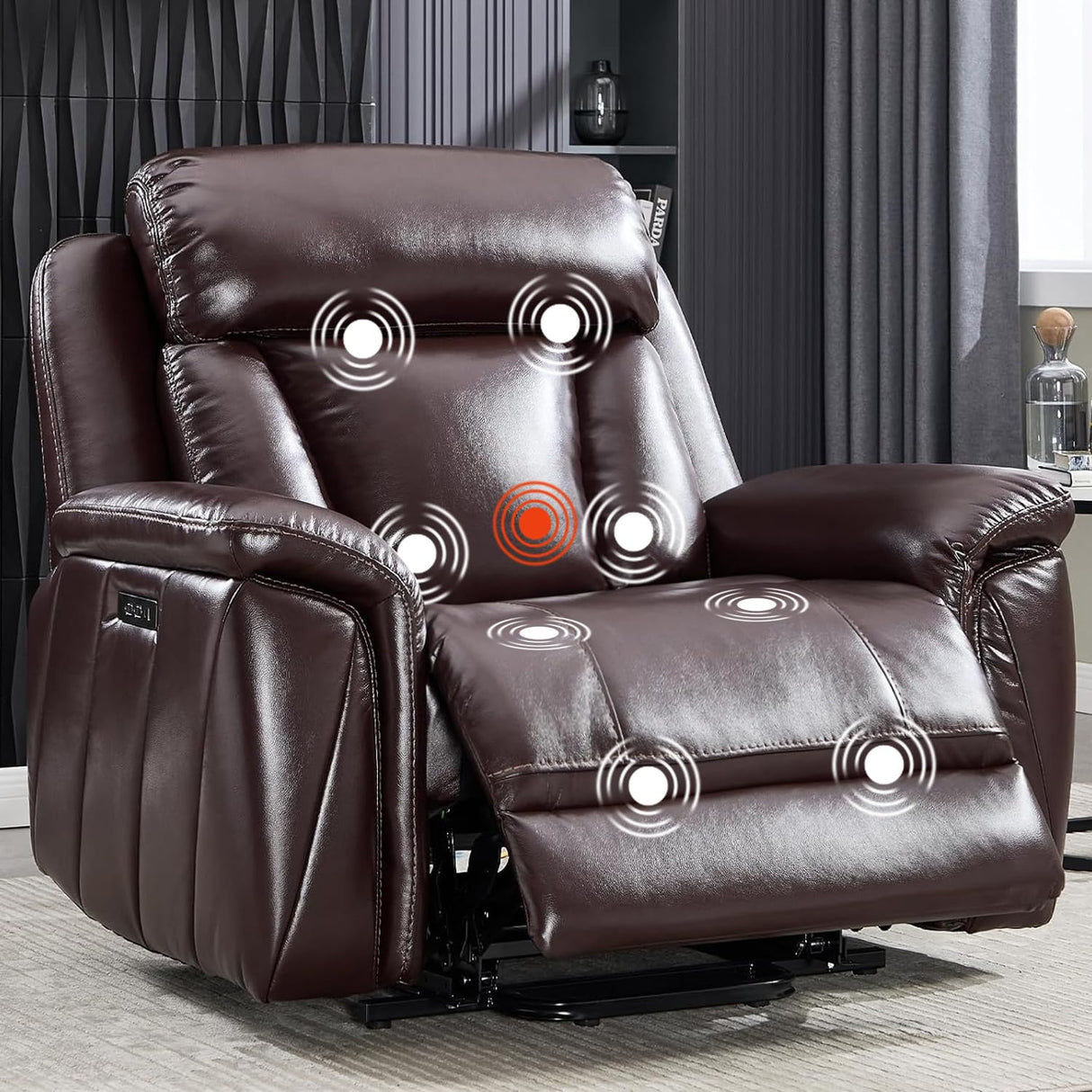 CANMOV 50" Wide Oversized Recliner, Faux Leather Power Lift Recliner Chair, Extra Large Lift Chair with Massage and Heat, Stand Up Recliner for Elderly Big and Tall, Brown CANMOV