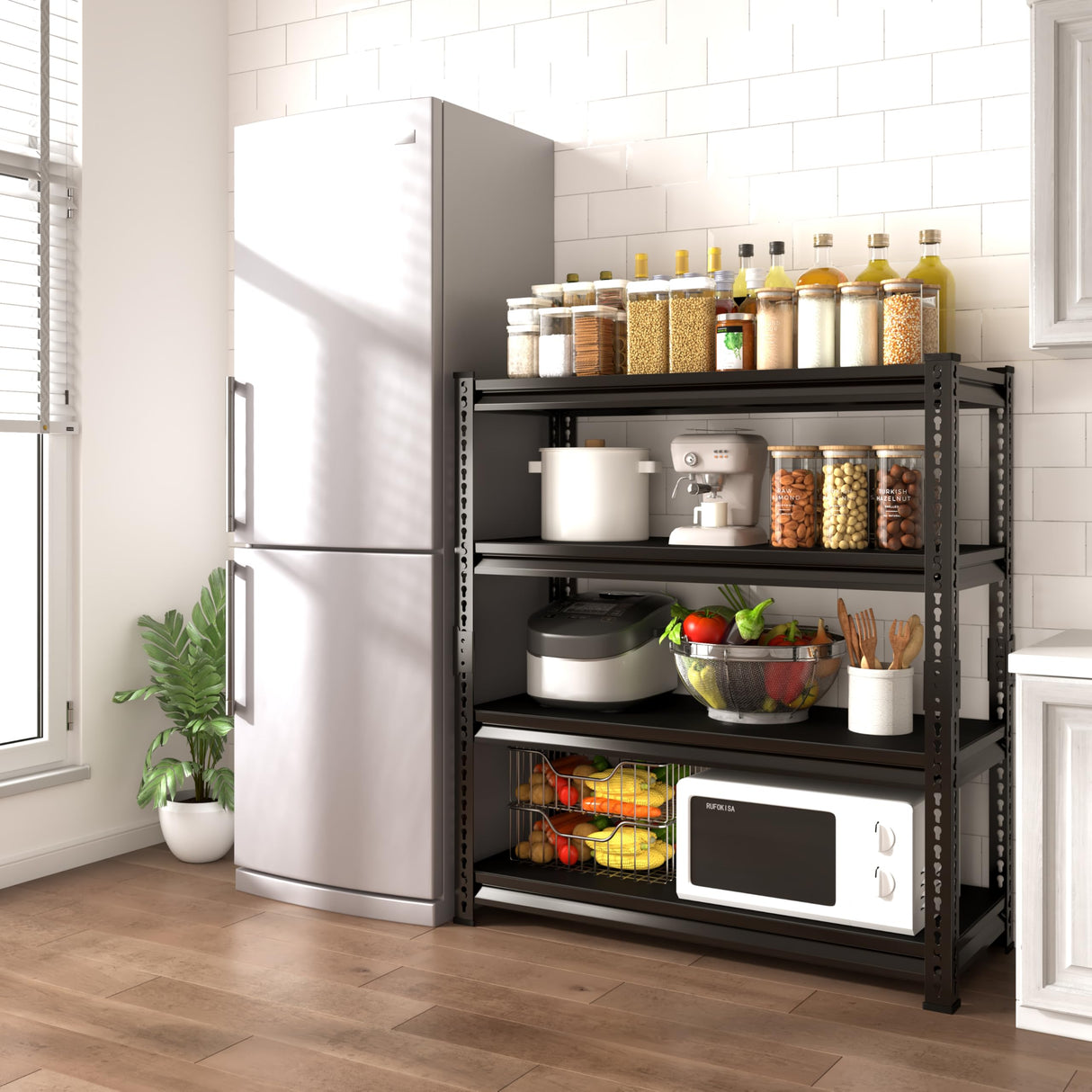 Rufokisa 48" W Garage Shelving Heavy Duty,2000LBS Loads Adjustable Garage Storage Shelves, 4-Tier Metal Shelving Units and Storage Racks Heavy Duty, 48”W x 16”D x 72”H,Black Rufokisa