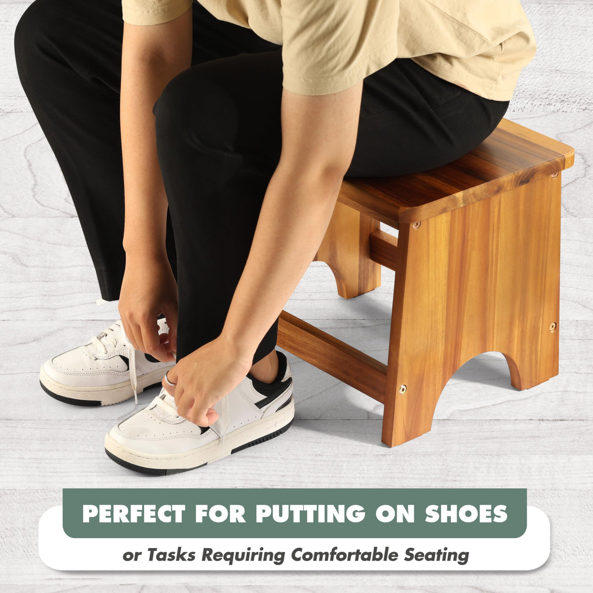 Wooden Step Stool, 13'' Heavy Duty Step Stool for Adults with Convenient Handle, Wooden Stepping Stool Hold up to 500 lbs, Heavy Duty/Nonslip/Durable Construction Safe Step Stool for Bedroom/Kitchen FANATU