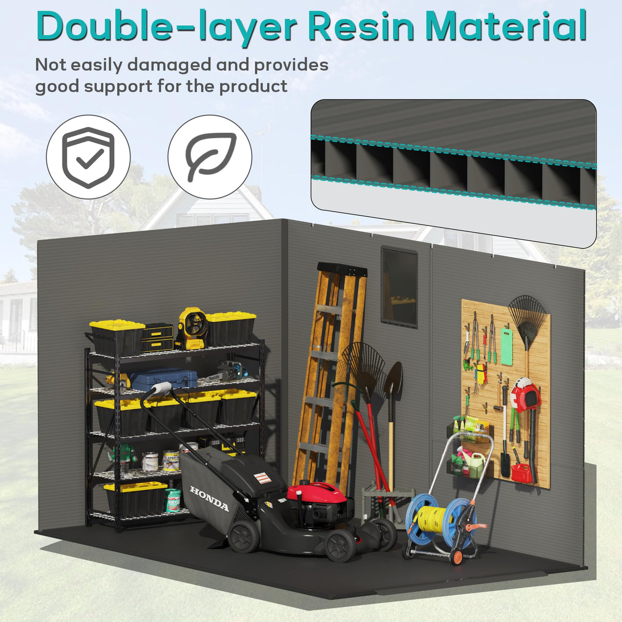 Greesum 6×10FT Plastic Outdoor Storage Shed with Floor, Resin Storaged Sheds with Lockable Double Door, Windows & Vents, All-Weather Tool Sheds for Garden, Backyard, Patio, Dark Gray Greesum