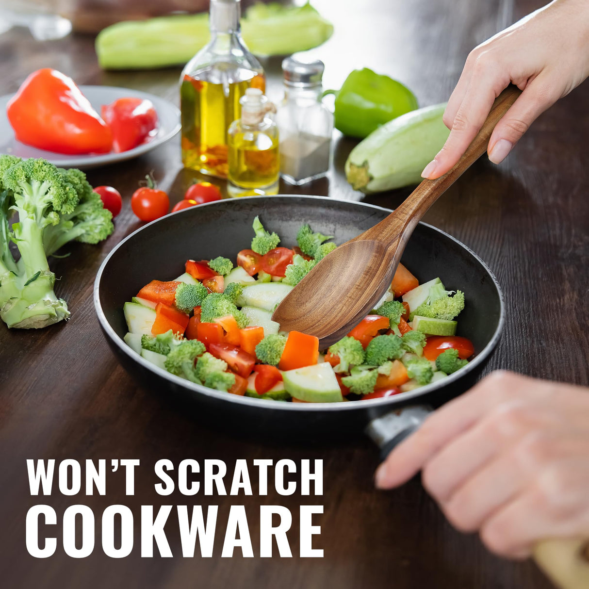 Zulay Kitchen Premium Large Teak Wooden Spoon For Cooking - Durable Wooden Cooking Utensil, Perfect Wooden Kitchen Utensil Set Addition, Smooth Finish Natural Teak Spoon, Non-Stick Wooden Spoon Zulay Kitchen