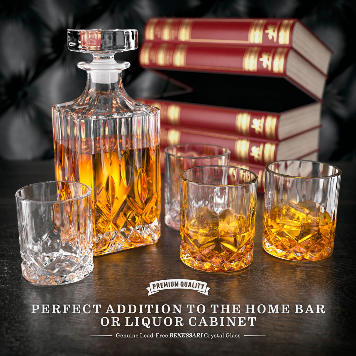 BENESSARI Whiskey Decanter Gift Set - Fake Book Tantalus Bourbon Cocktail Glasses Set of 4, Crystal Scotch Whiskey Glasses, Old Fashioned Liquor Men Gift, Bar, Kitchen Decor, Whisky Glass Sets BENESSARI