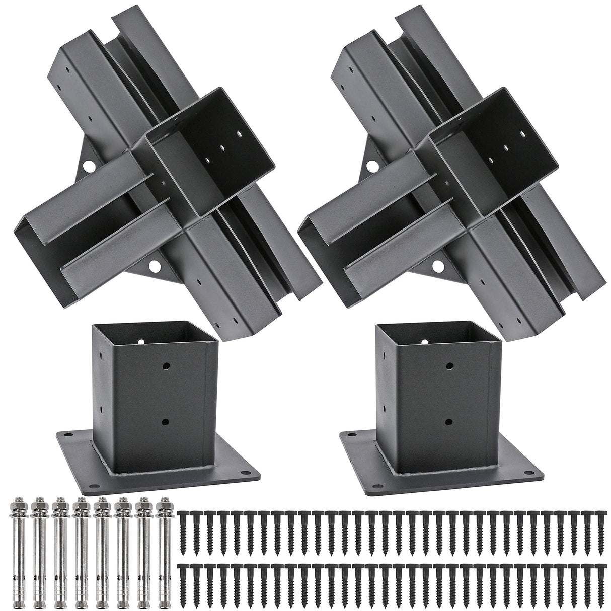 Deck Man Stainless Steel 4x4(Actual Size: 3.5x3.5") 4-Way Right Angle Bracket, Pergola/Gazebo DIY Kit Hardware (2 Pack) Deck Man