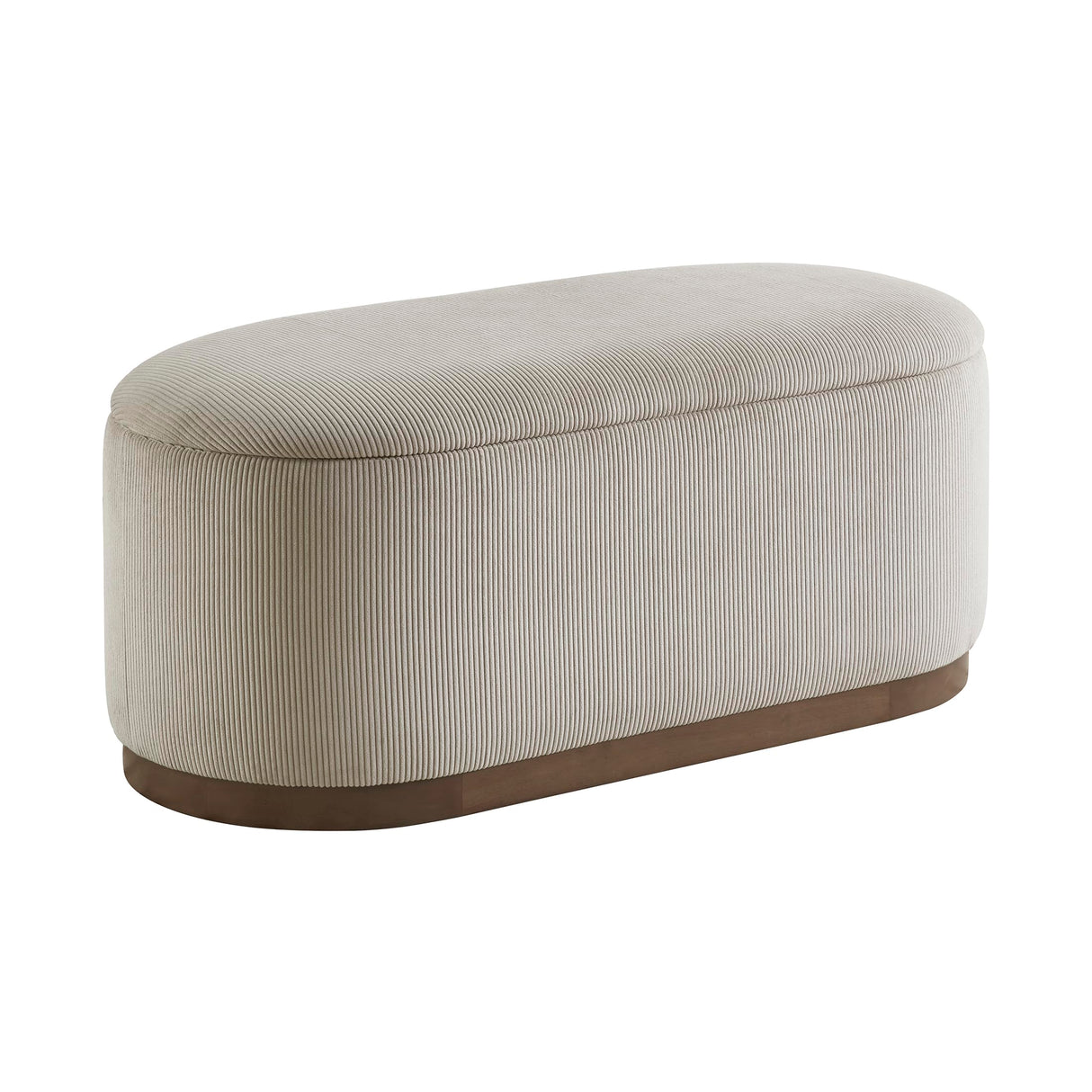 Lexicon Lift Top Storage Bench, Corduroy Fabric Upholstered Oval Entryway Bench, Modern Striped Storage Chest for Entryway/Living Room/Bedroom, Taupe Lexicon