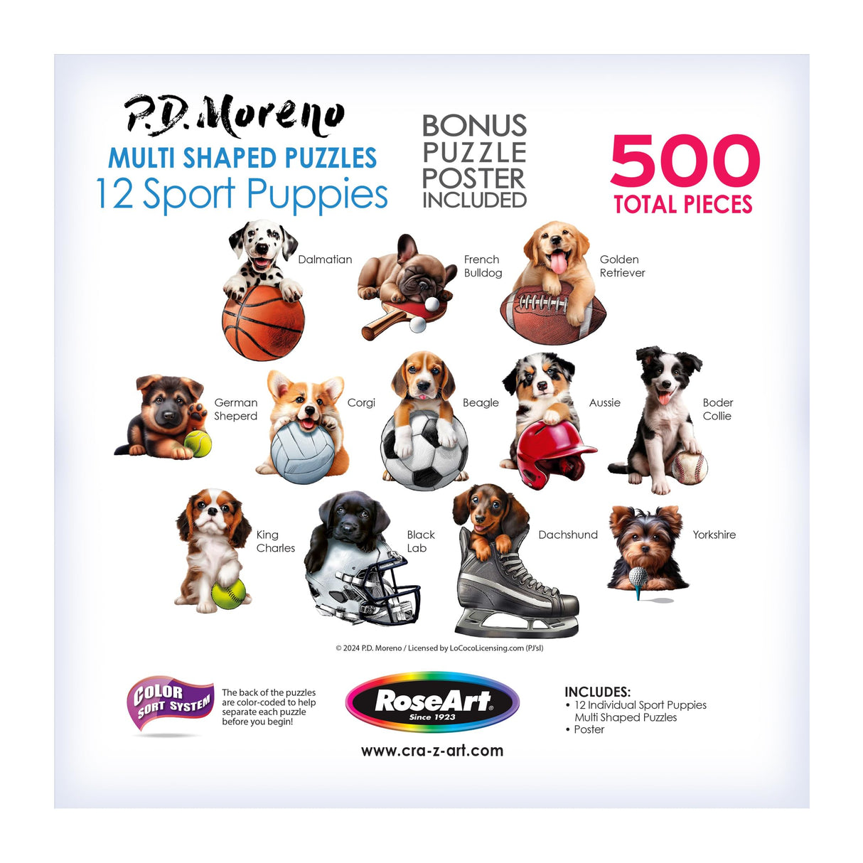 RoseArt - Mini Shaped - Sport Pups - 500 Piece Jigsaw Puzzles for Adults RoseArt