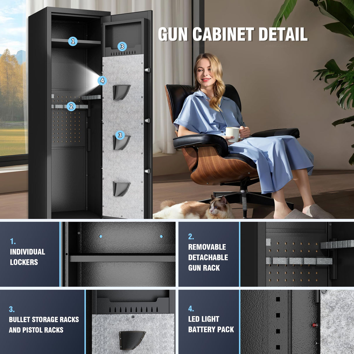 PRESTELION 10-15 Gun Safe,Quick Access Safes for Shotguns,Cabinets with Adjustable Rack,Long Gun Cabinets with Fingerprint/Digital Keypad/Removable Shelf for Rifles Safes PRESTELION