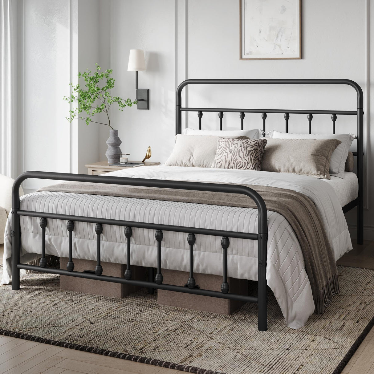 Yaheetech Classic Metal Platform Bed Frame Mattress Foundation with Victorian Style Iron-Art Headboard/Footboard/Under Bed Storage/No Box Spring Needed/Full Size Black Yaheetech