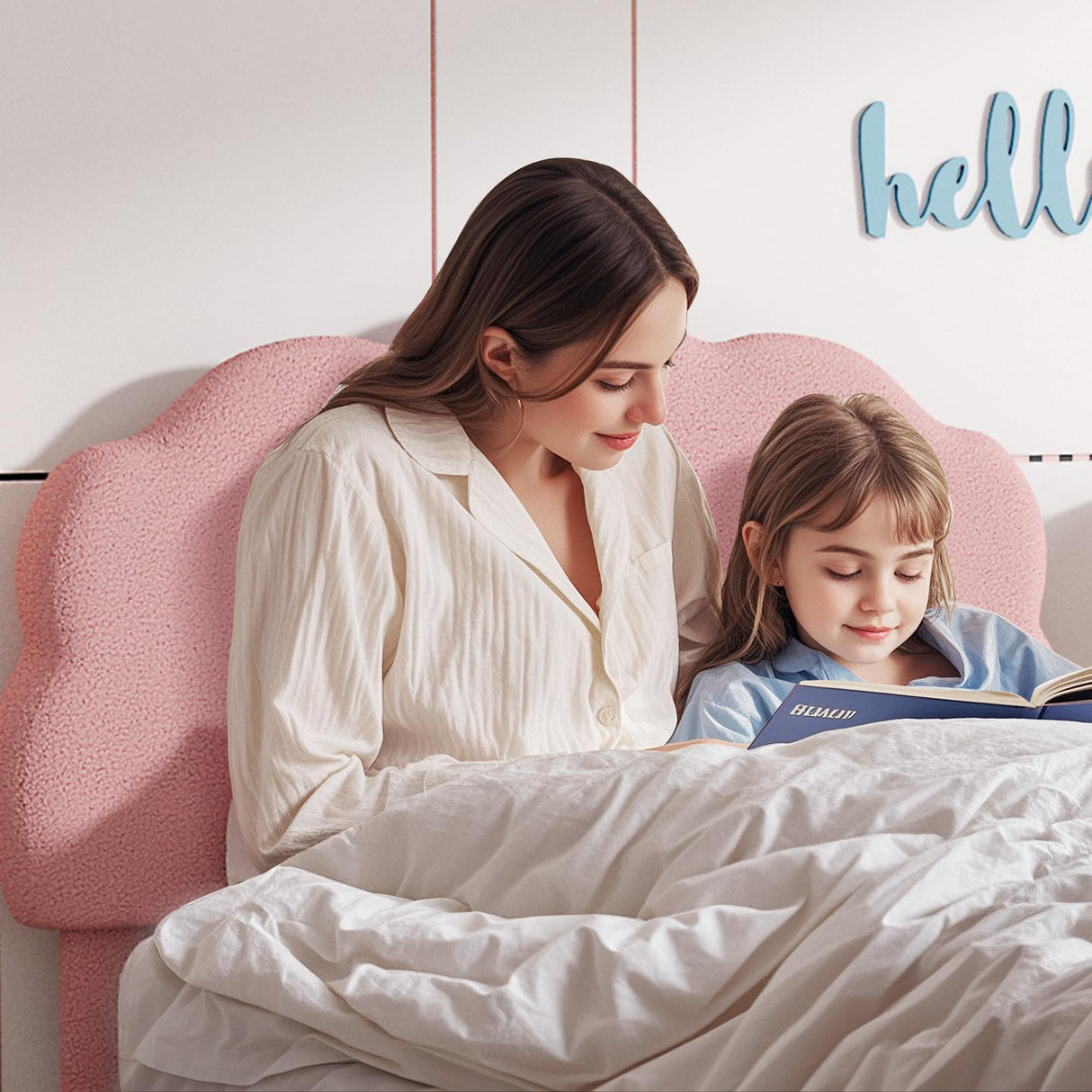 VECELO Twin Size Bed Frame, Upholstered Platform Bedframe with Height Adjustable Plush Fabric Headboard, Strong Wood Slat Supports, No Box Spring Needed, Pink VECELO