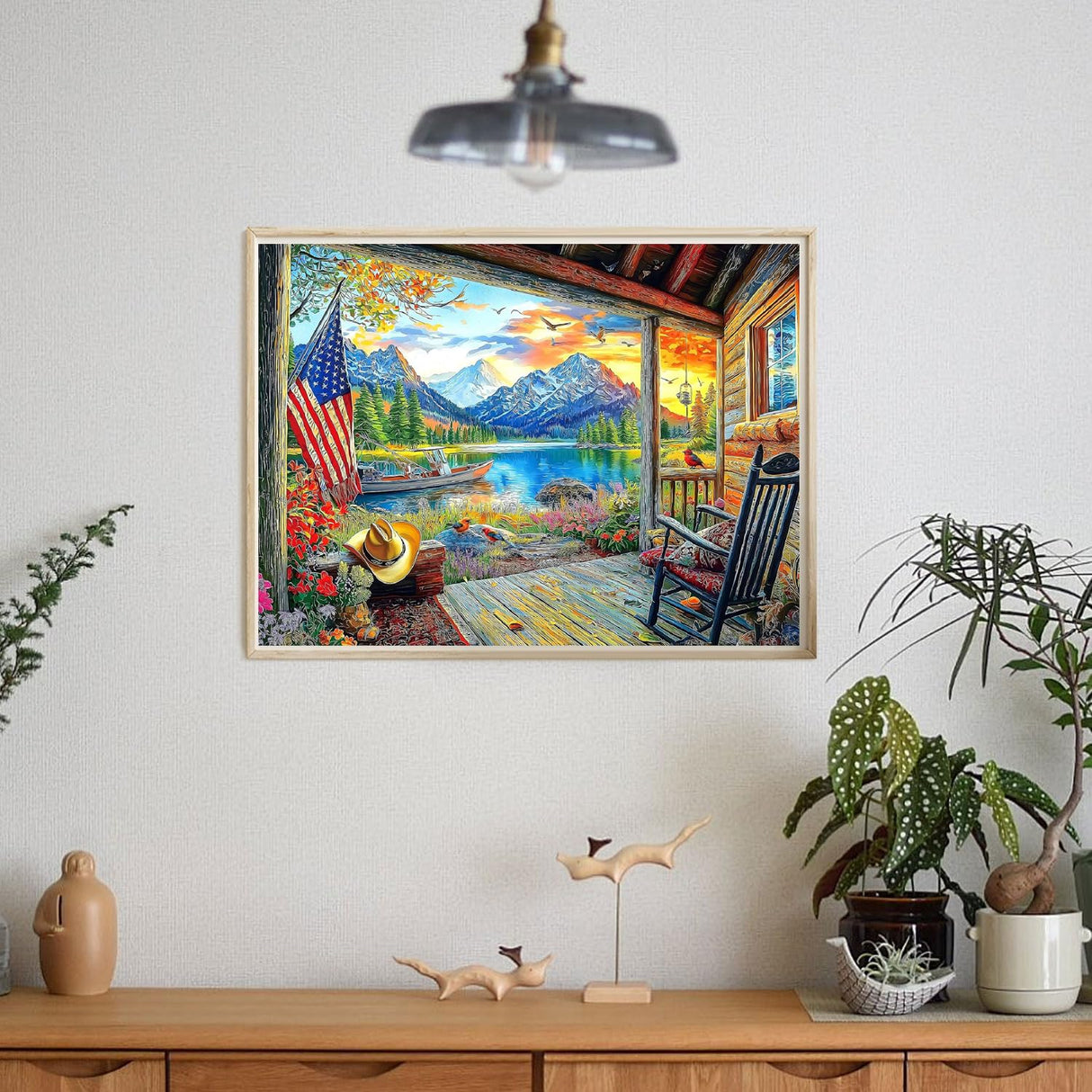 Diamond Art Kits for Adults Beginner- Lake Village Sunset DIY Modern Diamond Painting Kits 5D Diamond Dots Gem Art Crafts with Tools- Round Full Drill Funny Crafts for Home Wall Decor&Gift-12x16 inch Fairyland JinWenn