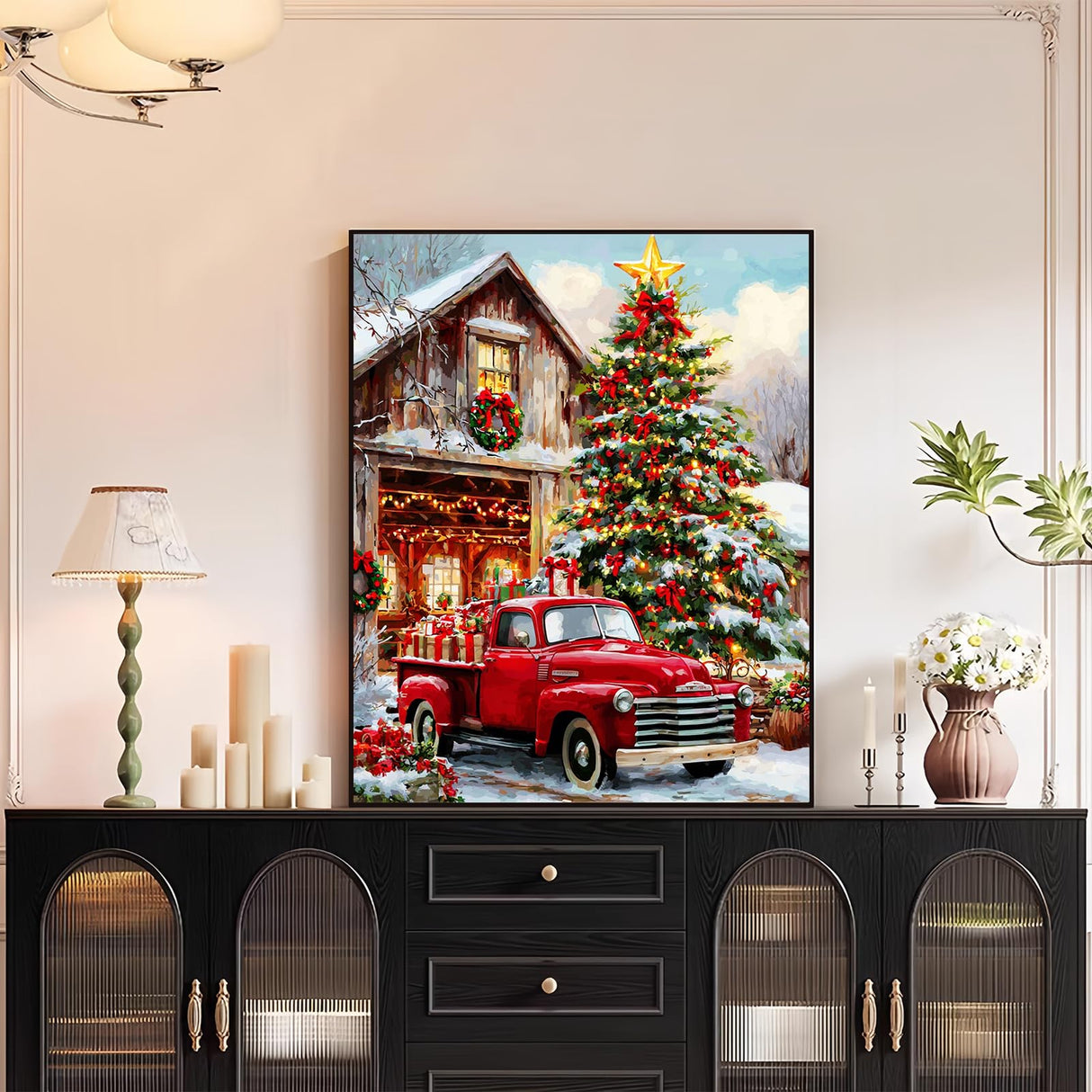 XTCIXAL Christmas Paint by Numbers Kit for Adults, Truck Paint by Number for Adults, Beginners Acrylic Canvas Painting Kits for Home Wall Decor 16x20 Inch XTCIXAL