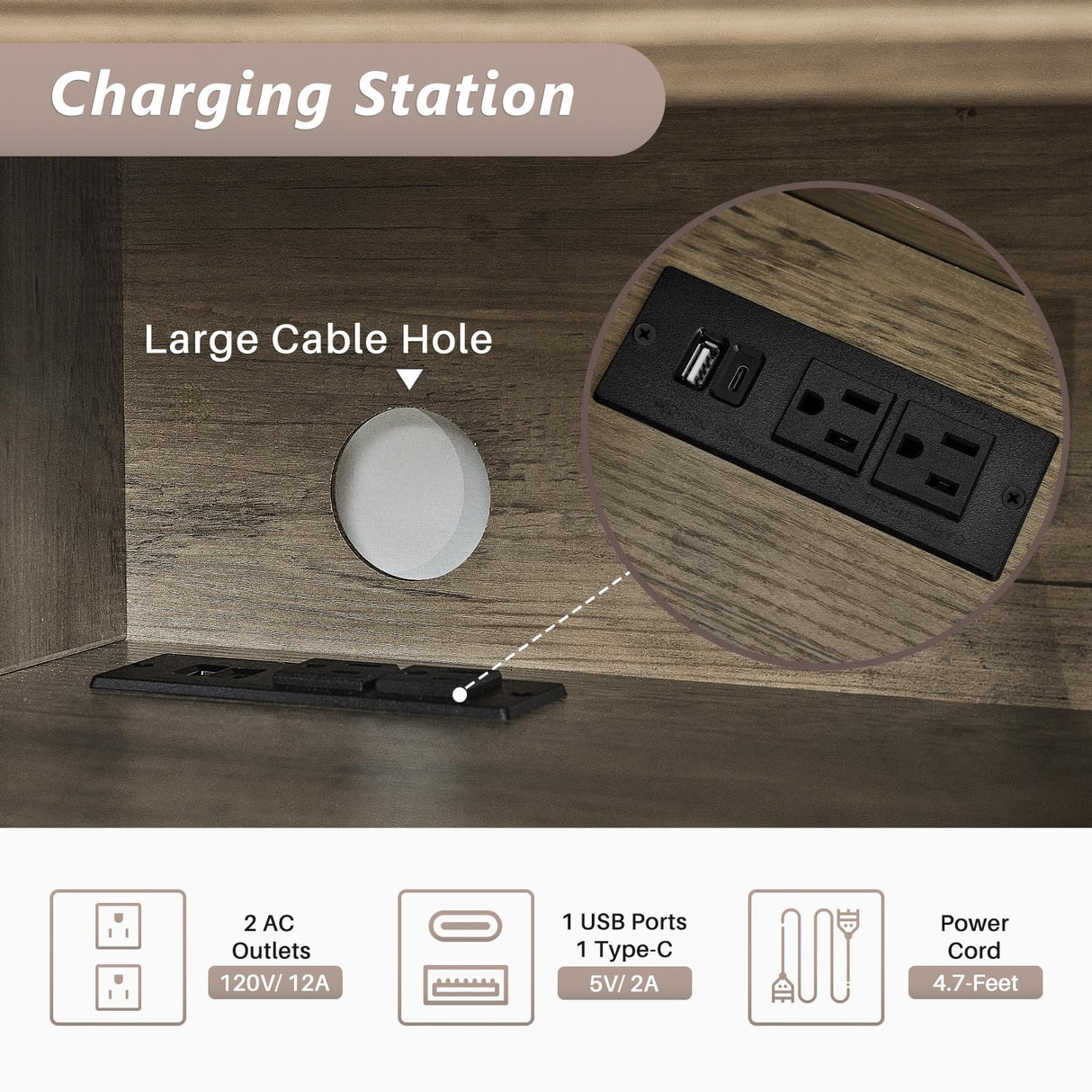 Redlife TV Stand with Fireplace for 65 Inch TV, Fireplace TV Stand, Farmhouse Entertainment Center with Fireplace, Media Console with Fireplace, TV Cabinet with Charging for Living Room (Brown) Redlifeᅟᅠ