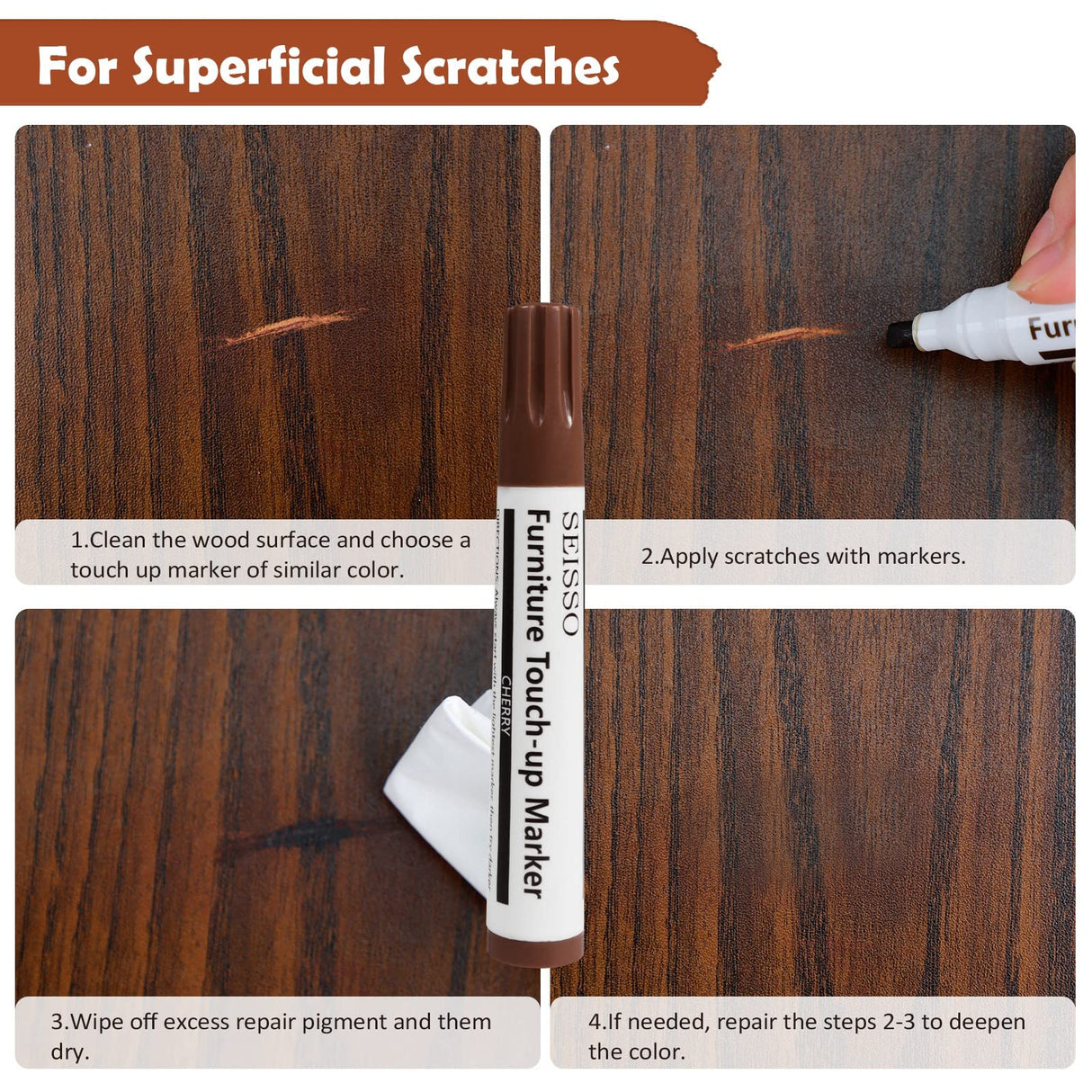 DEWEL Wood Furniture Repair Kit, Upgrade Wood Filler, Furniture Touch Up Markers with Wax Sticks, 42 Pcs Floor Touch Up kit for Scratches, Cracks, DEWEL