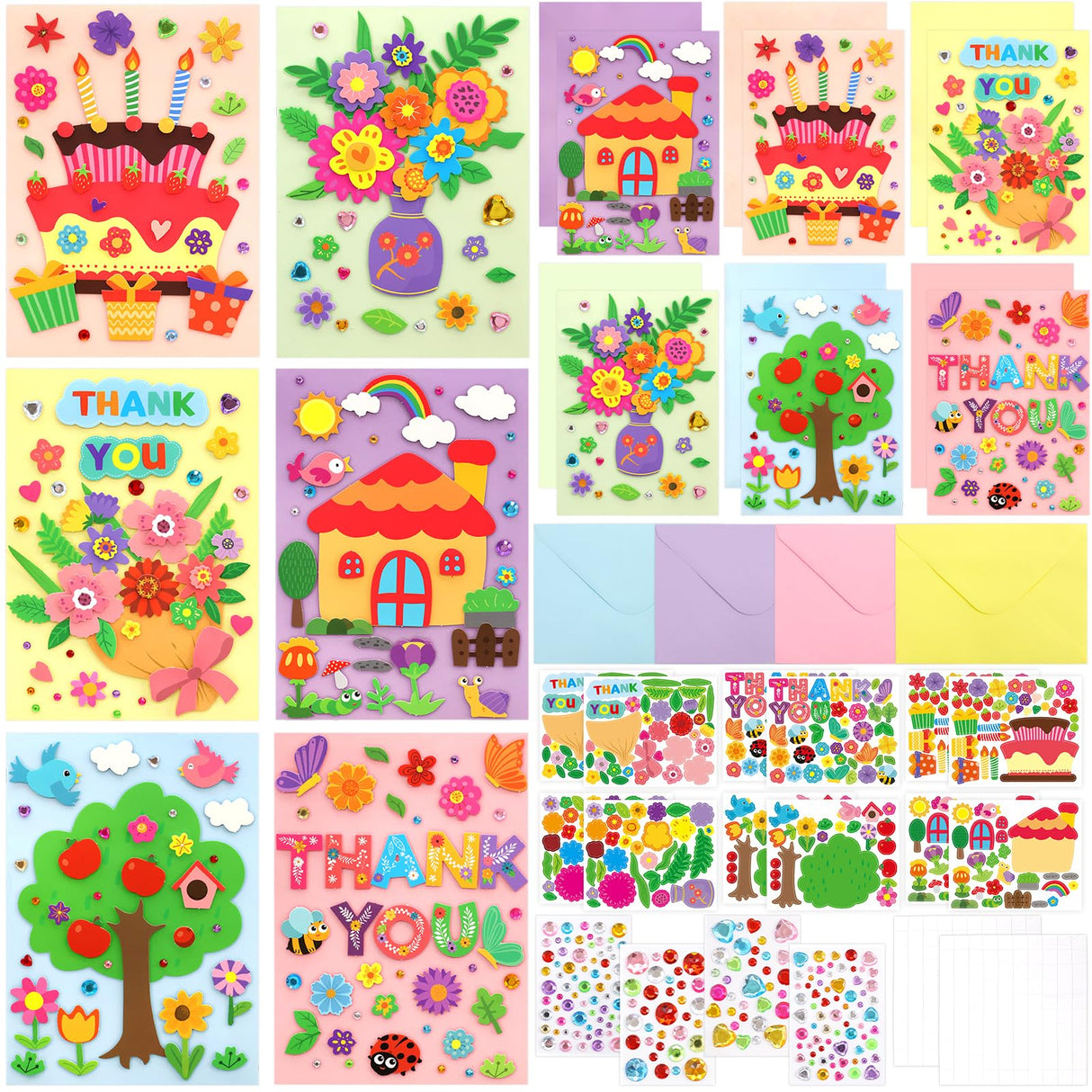 Treasure Cove Card Making Kits for Kids Handmade DIY Greeting Card Kits Thank You Cards Art Crafts with Envelopes Stickers for Girls Boys Birthday Thanksgiving Party Supplies 12 Pcs Treasure Cove