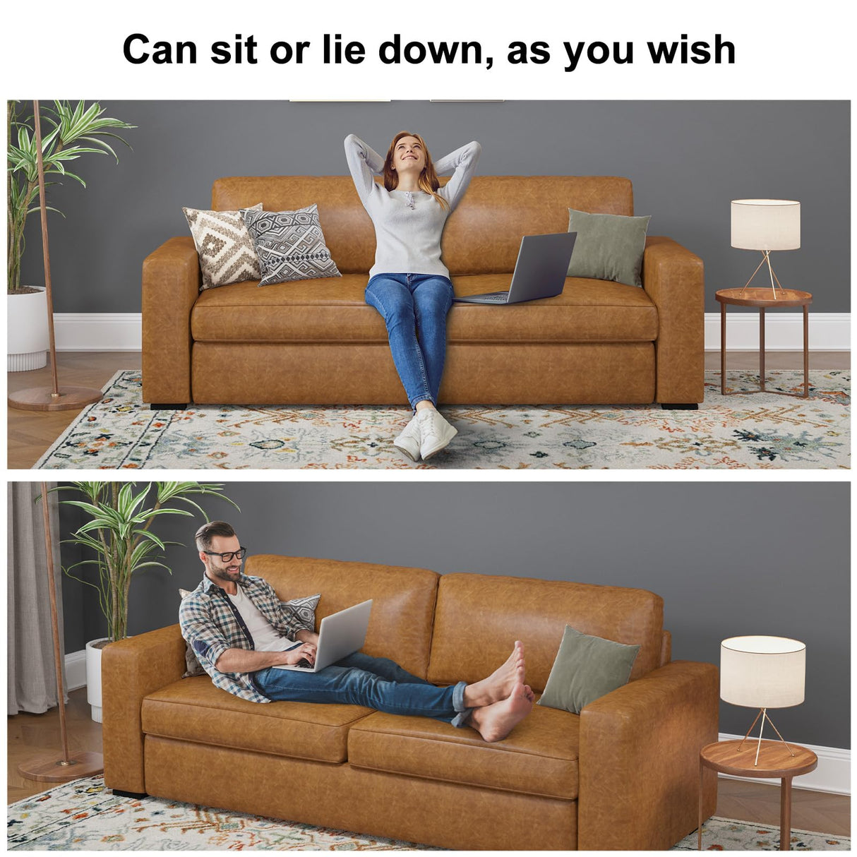 ABCASA Loveseat Set of 2,Living Room Furniture Set,Oversized Faxu Leather Sofa,Upholstered 3 Seater Sofa with Deep Seats,Detachable Sofa Cover,Modern Couches for Small Place,Apartment,Lounge,Brown ABCASA