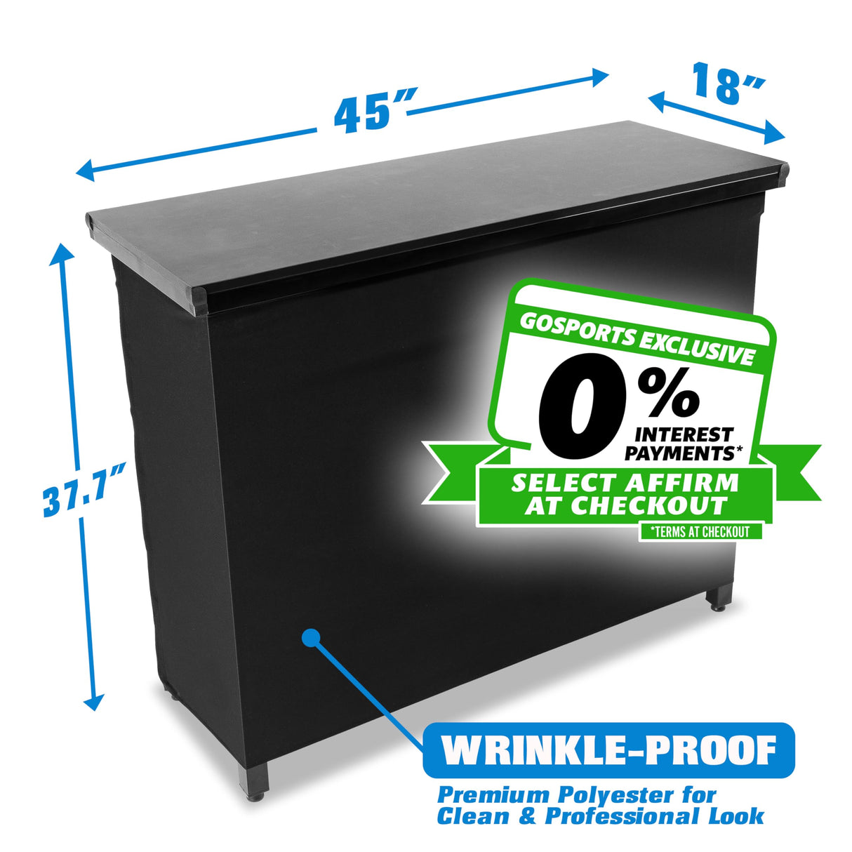 GoPong GoBar PRO Commercial Grade Portable Bar Table - Mobile Bartender Station for Events - Includes Black Skirt and Carry Case - Standard or LED GoPong