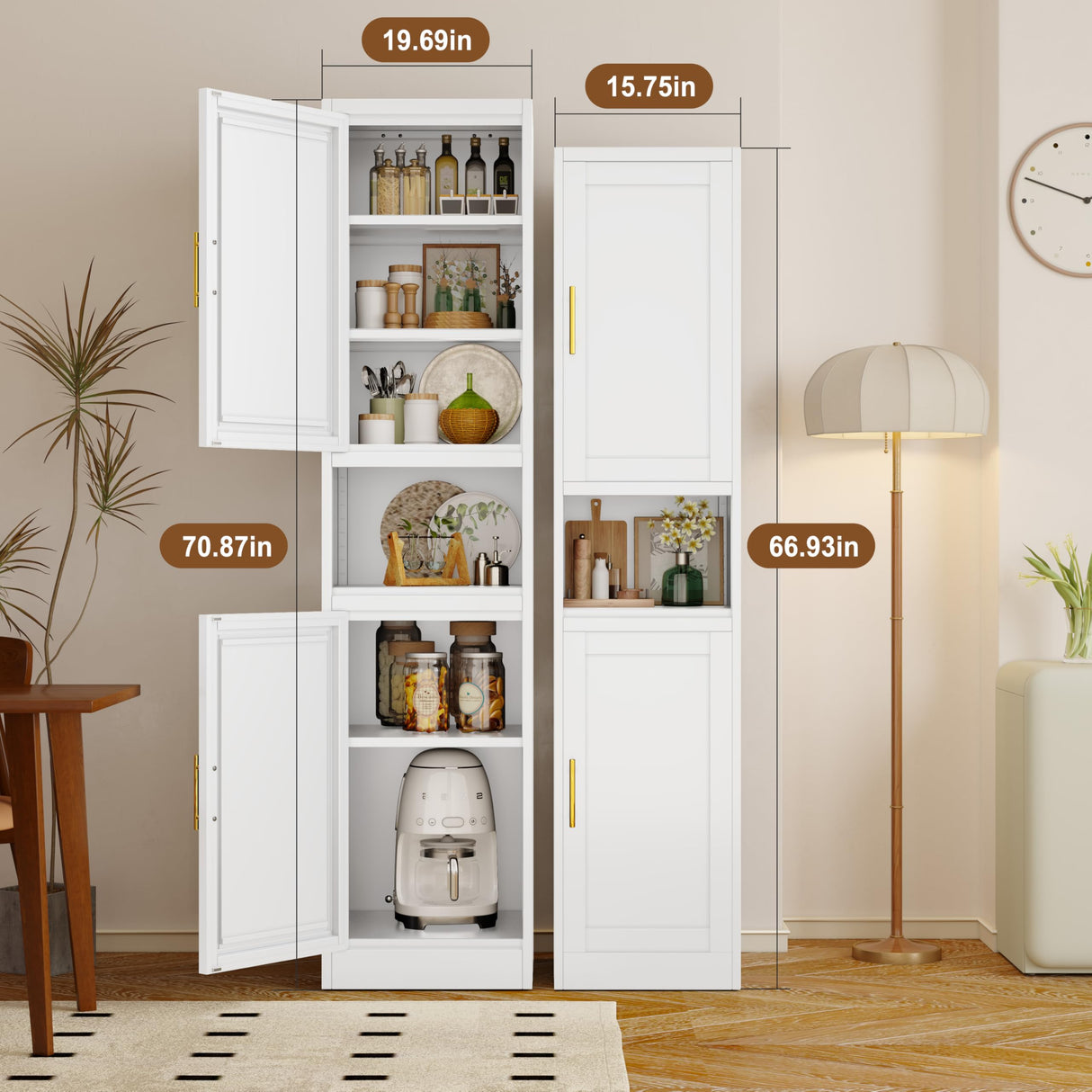 pozdeg Tall Bathroom Storage Cabinet, 67" H Metal Kitchen Pantry Cabinet with 2 Doors and 4 Adjustable Shelves, Space Narrow Bathroom Organizer for Kitchen, Living Room, Home Office pozdeg