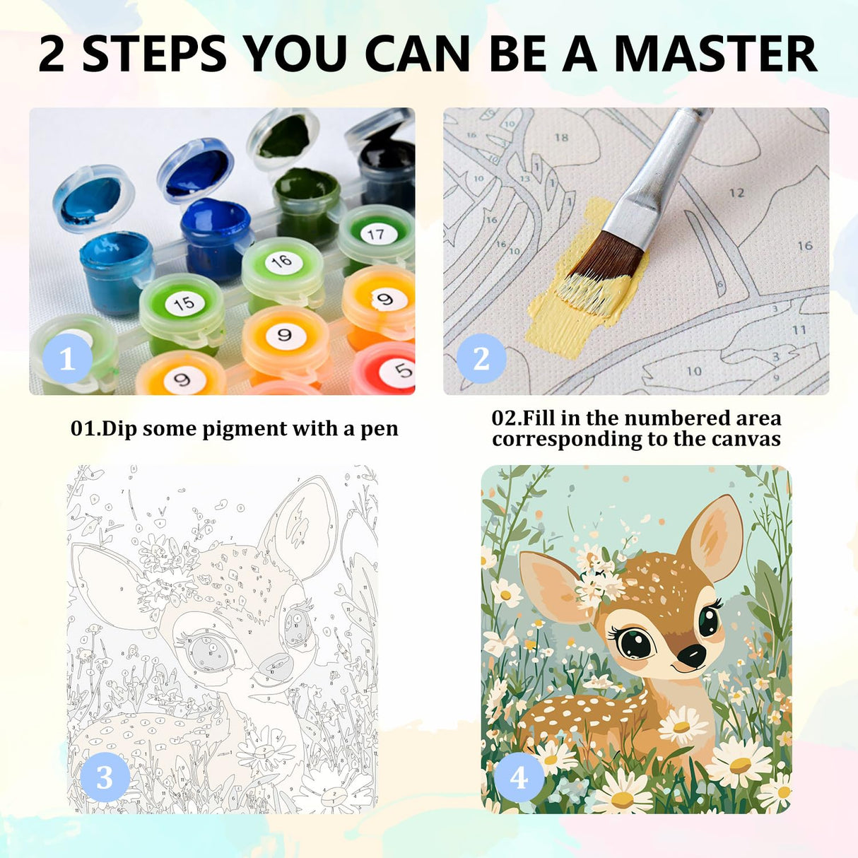 Aestalrcus Paint by Numbers Kit for Kids with Frame, Deer Paint by Numbers for Kids Ages 4-8-12,DIY Acrylic Oil Painting for Home Wall Decor Gift 8 x 8 Inch (with Frame Easel) Aestalrcus