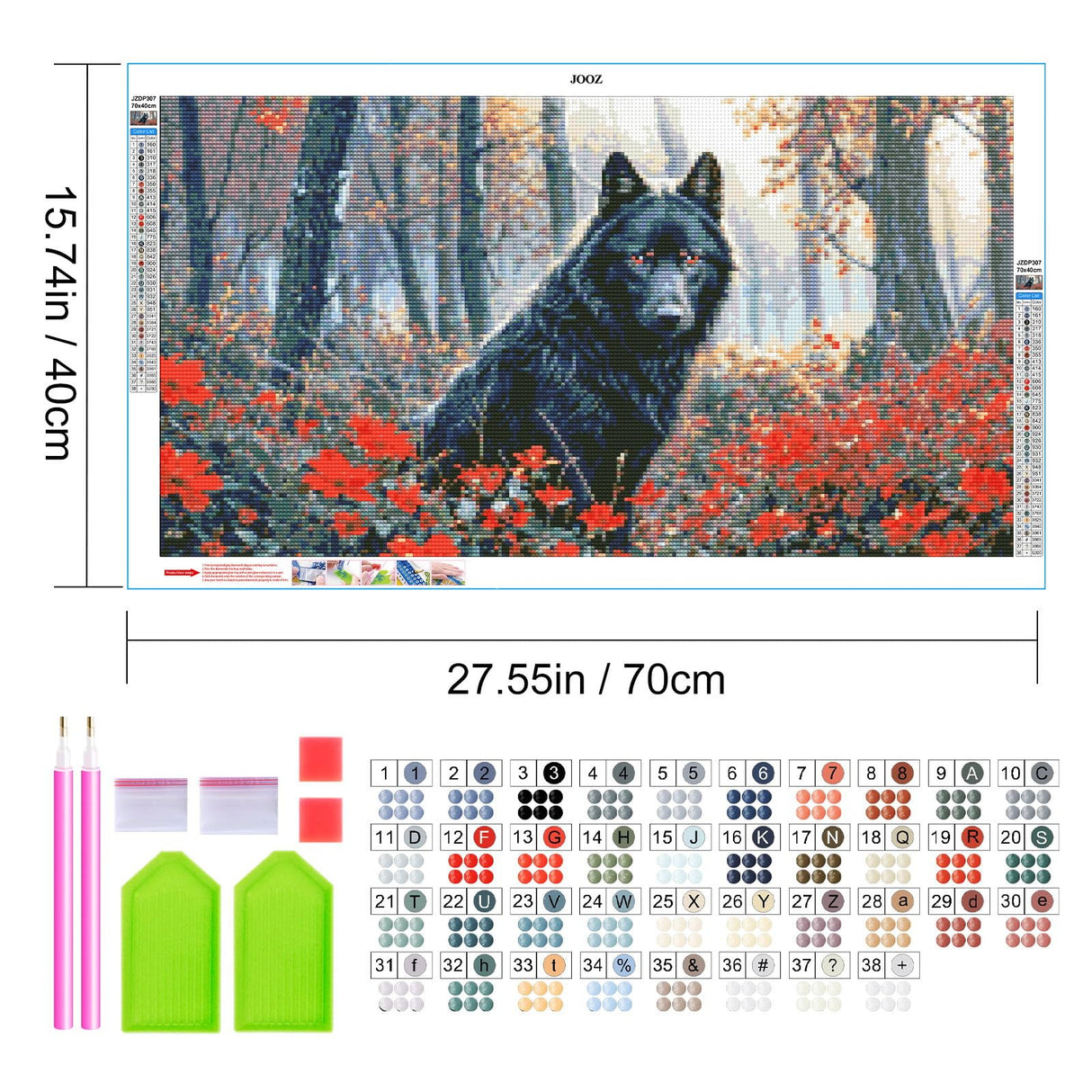 JOOZ Large Diamond Art Kits for Adults - 5D Wolf Diamond Painting Kits for Adults, DIY Full Drill Black Wolf Diamond Art Painting, Gem Painting Kit for Home Wall Decor 27.5 X 15.7 Inch JOOZ