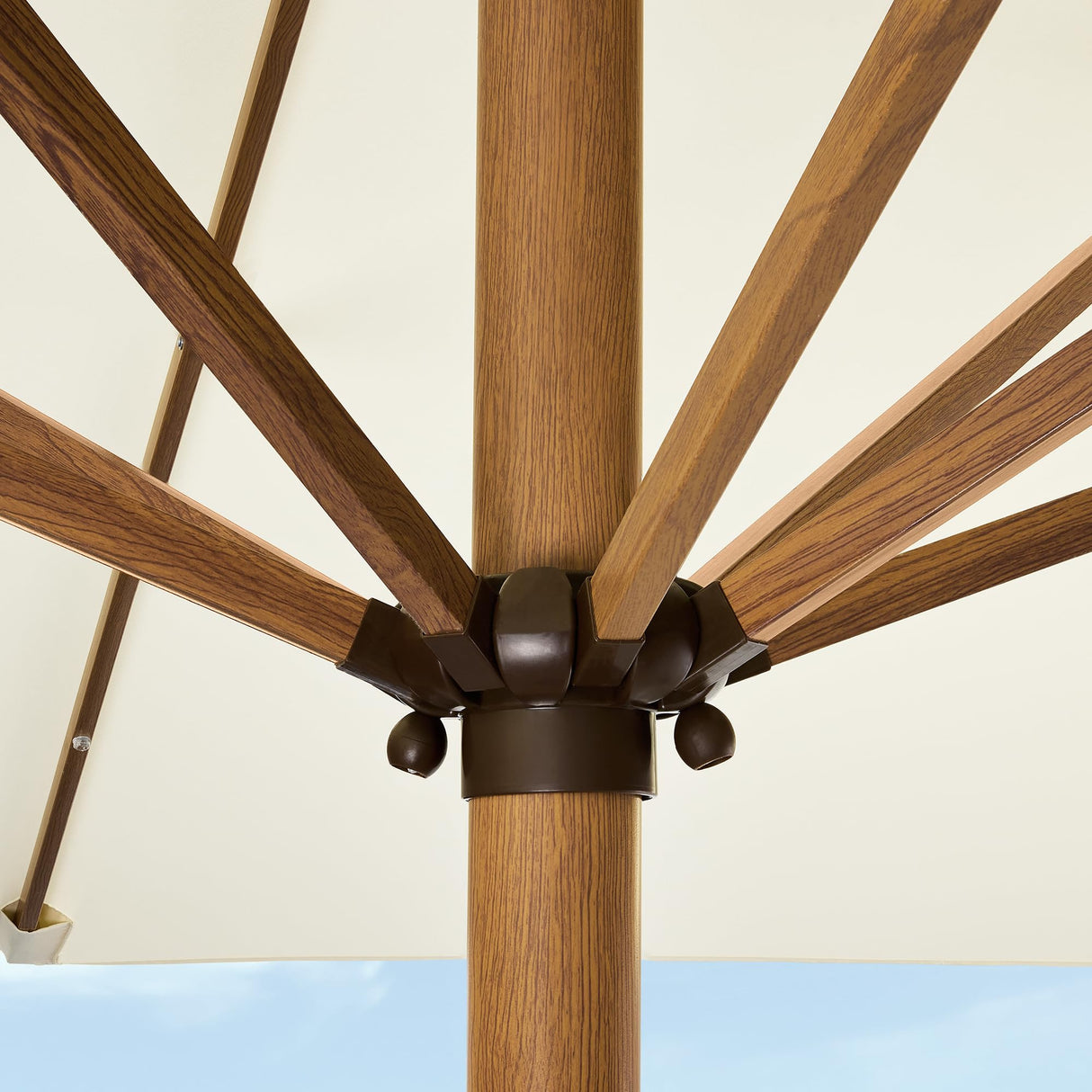 Best Choice Products 9ft Deep Square Solar Powered LED Lighted Patio Umbrella w/Faux Wood Texture, UV-Resistant Fabric, Hand Crank - Ivory Best Choice Products