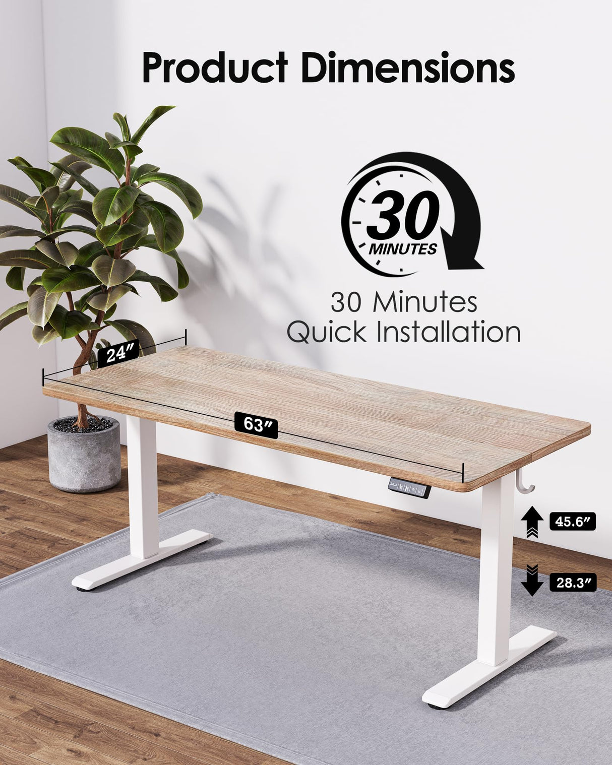 TIQLAB Standing Desk 63 x 24 inch, Electric Height Adjustable Desk with Splice Board, Stand Up Desk, Sit Stand Desk Computer Desk for Home Office, White Frame/Maple Top TIQLAB