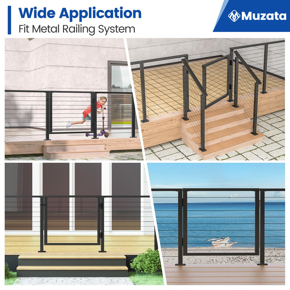 Muzata Aluminium Cable Railing Gate Black for Wood Metal 36" Cable Railing System Outdoor Seaside 36 1/32'' W X 32 13/32" H, DG01 BPA Muzata