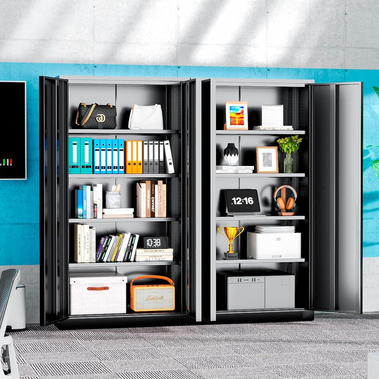 INTERGREAT Metal Garage Storage Cabinet with Lock, 72" Storage Cabinet with Locking Doors and 4 Adjustable Shelves, Lockable Steel Tool Cabinet for Home Office, School, Black INTERGREAT