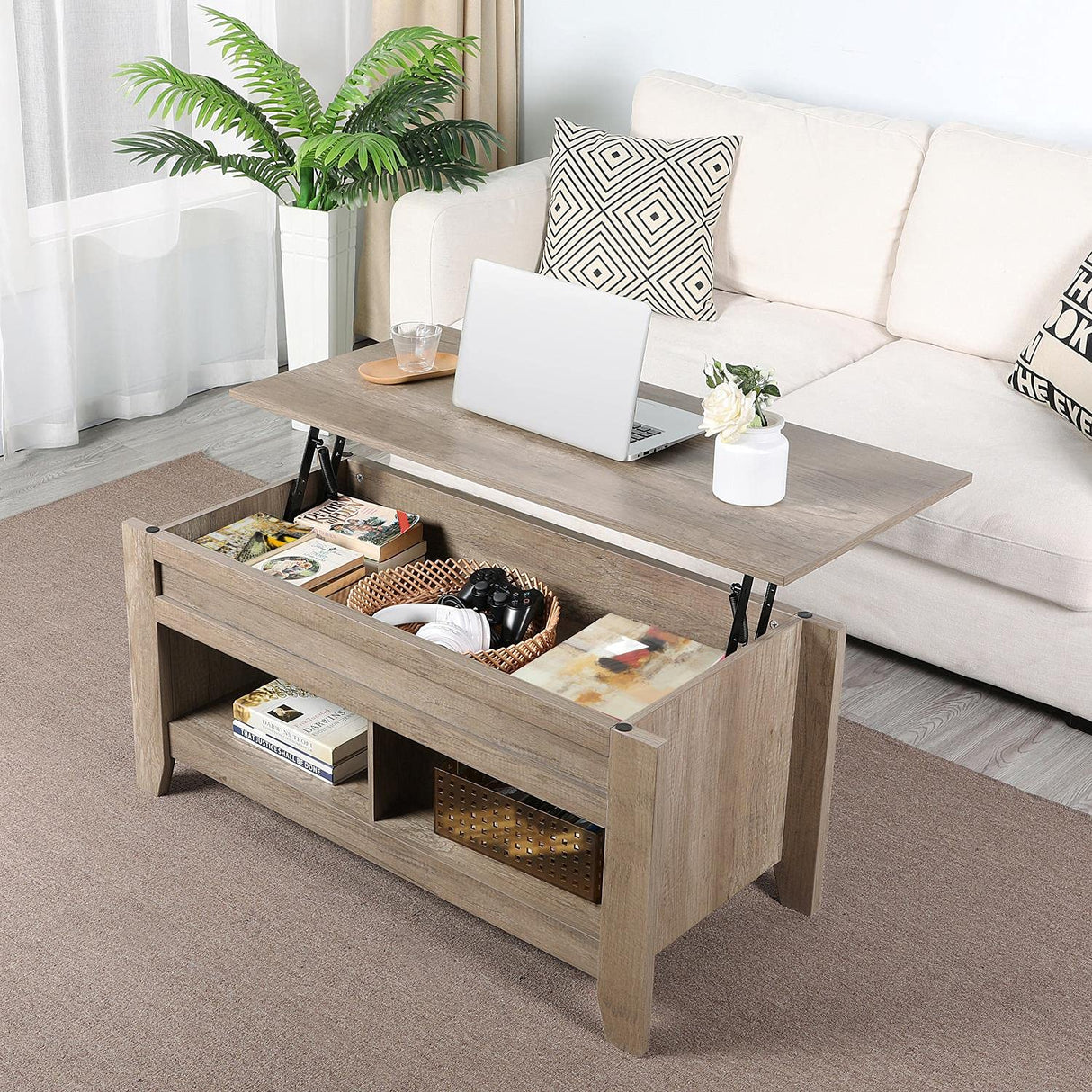 Yaheetech Lift Top Coffee Table, Coffee Table with Hidden Storage Compartment & Lower Shelf, 41in Center Table for Living Room, Office, Grey Yaheetech