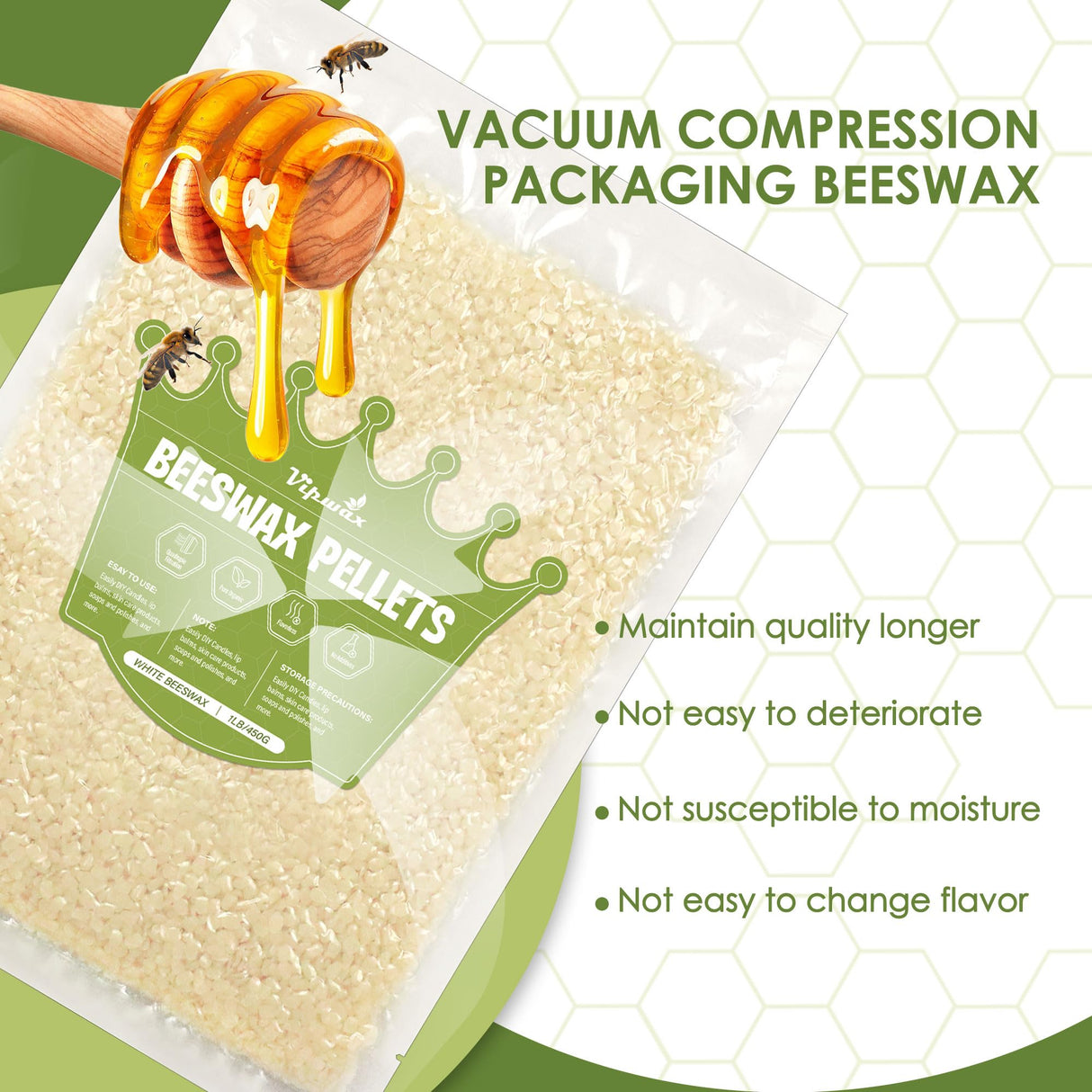 VIPwax White Beeswax Pellets 1LB, Natural Organic Beeswax, Beeswax for Candle Making, Body, Skin Care DIY, Lip Balm and Soap Making Supplies VIPwax