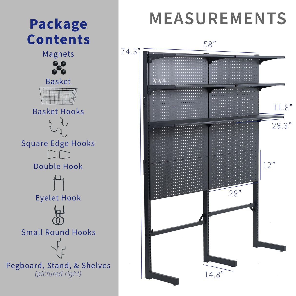 VIVO Freestanding Modular Steel Pegboard System, 74 inch High Magnetic Accessory Organizer for Home and Office, Black, PP-2-PB058 VIVO